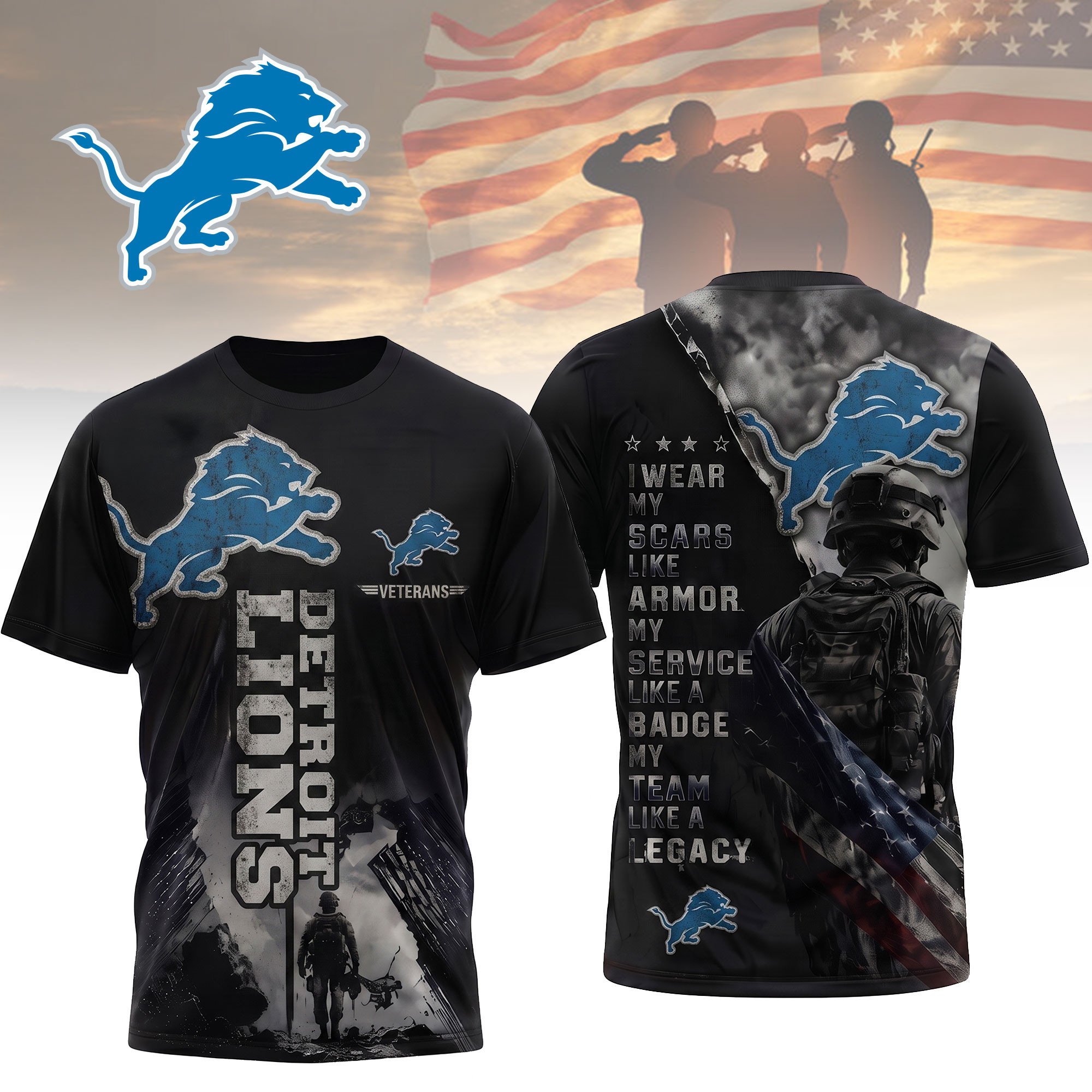Detroit Lions | Premium NFL Veterans Legacy Team 3D Shirt NTH1