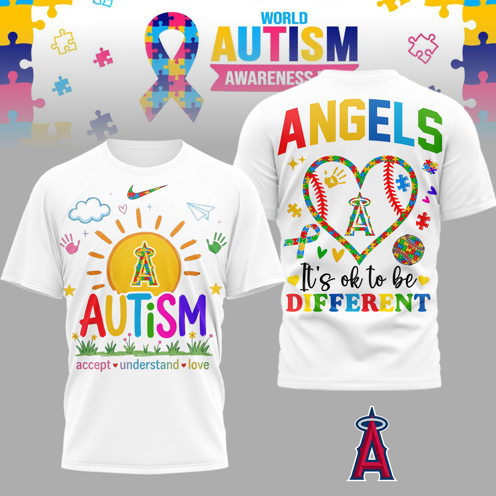 Los Angeles Angels | Premium MLB Autism Acceptance 3D Shirt TD