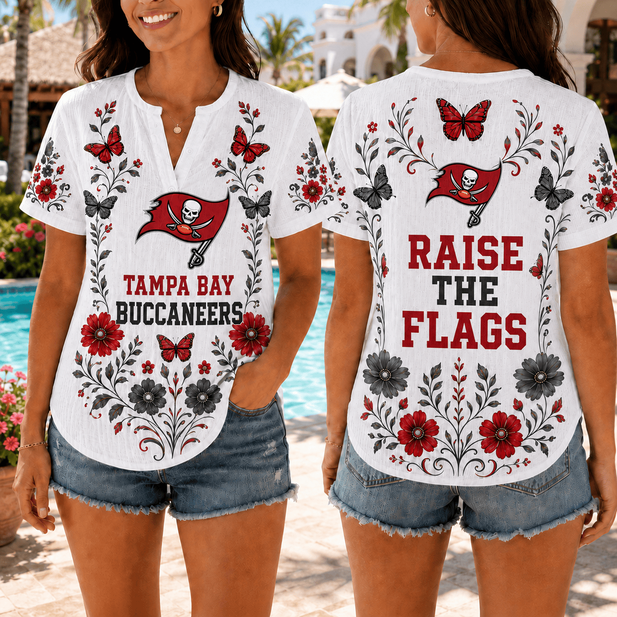 Tampa Bay Buccaneers | Premium NFL Butterfly Game Day Women’s Summer Linen Shirt TD