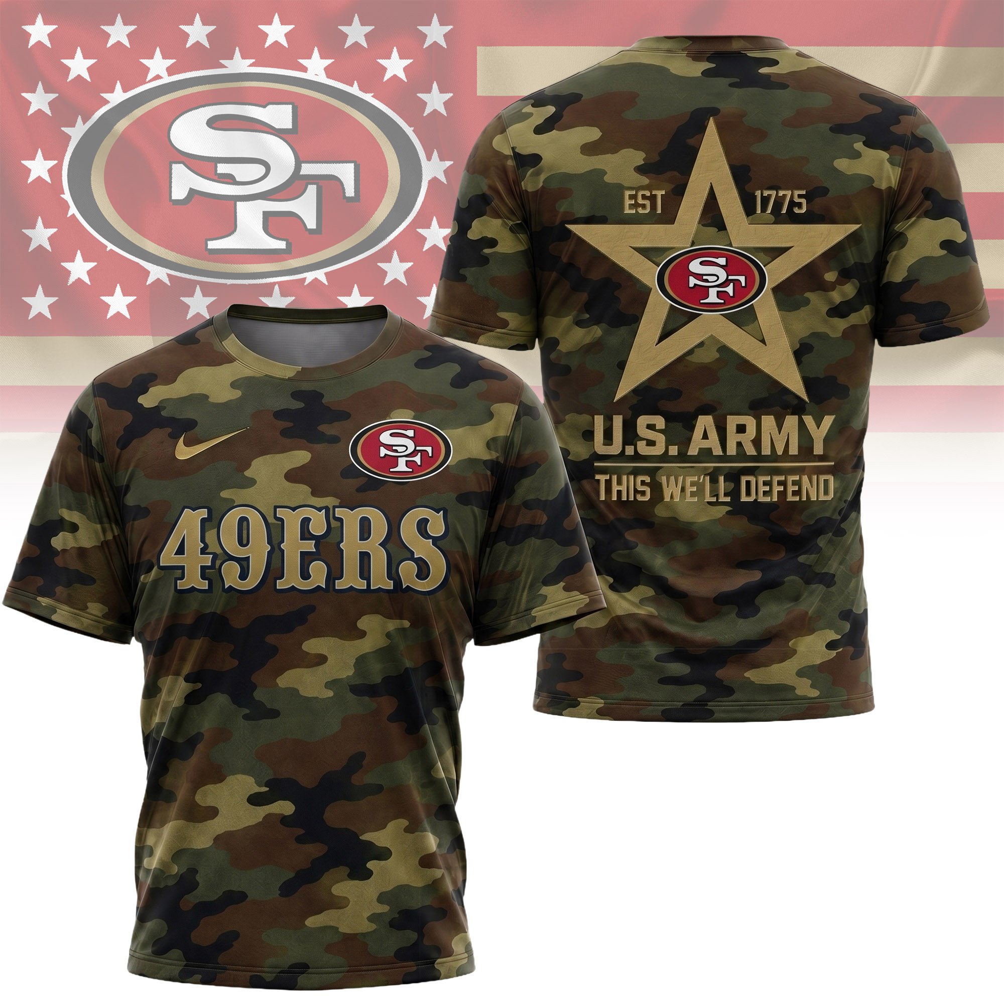 San Francisco 49ers | Premium NFL U.S. Army Camo 3D Shirt NY