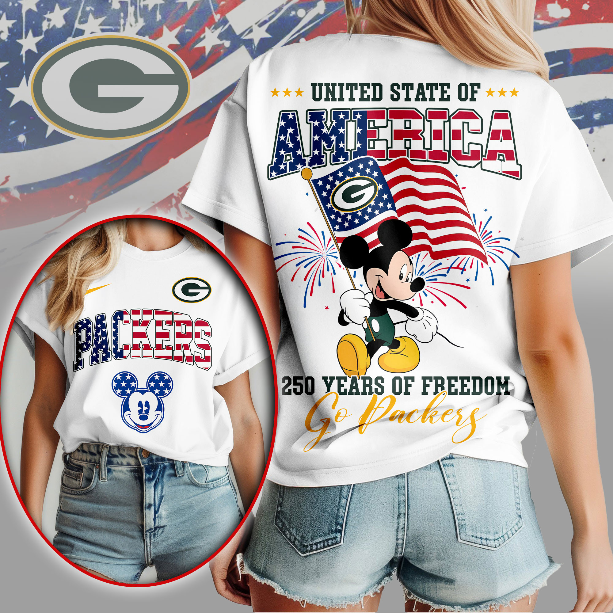 Green Bay Packers | Premium NFL Freedom 250 3D Shirt NY