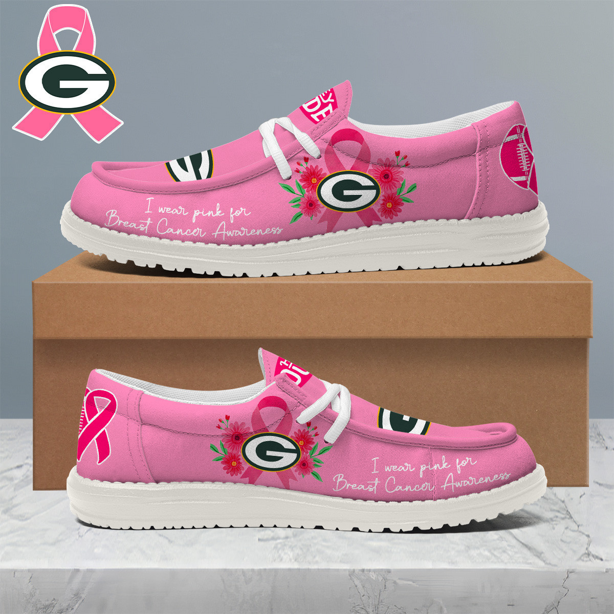 Green Bay Packers | Premium NFL Breast Cancer Loafer Shoes HI