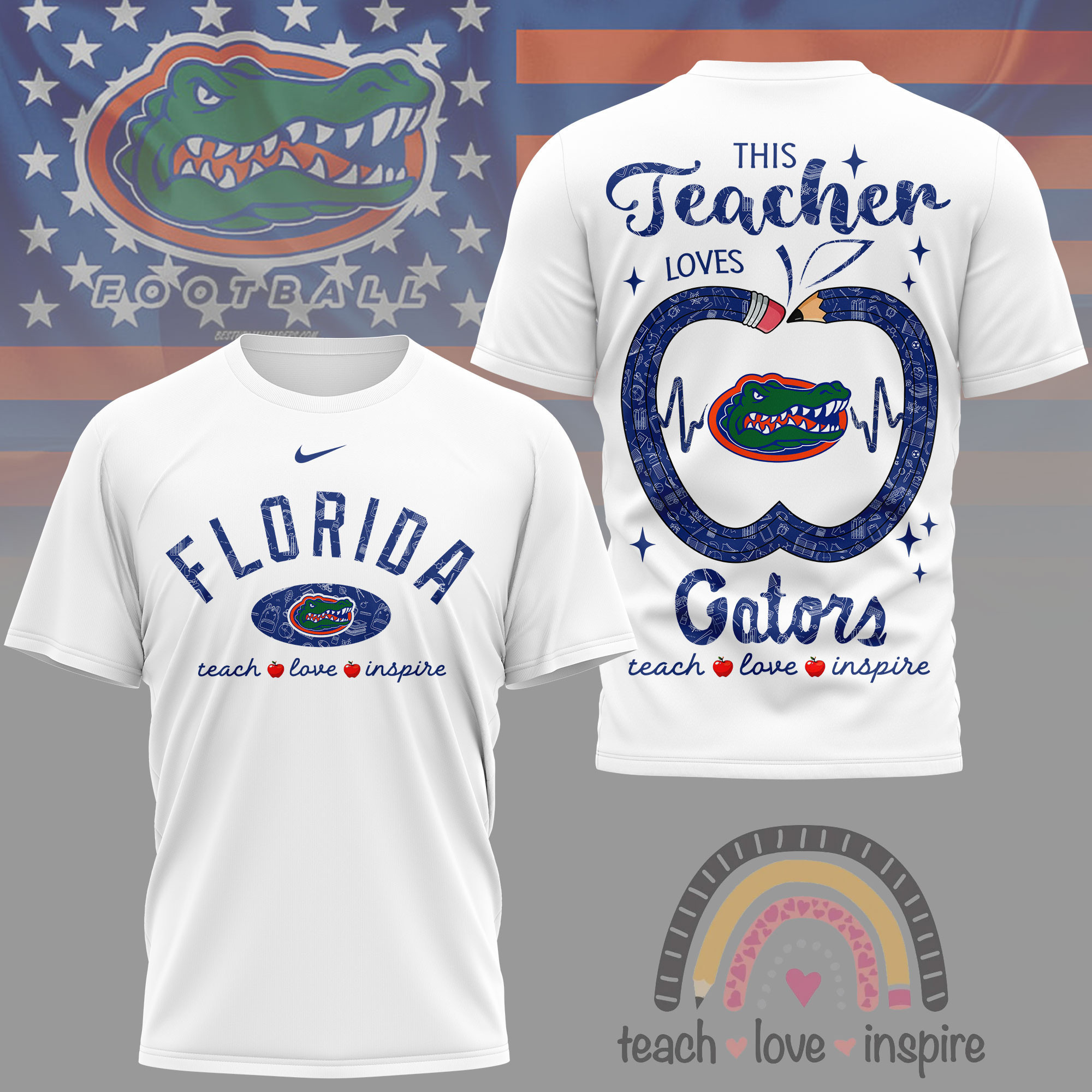 Florida Gators | Premium NCAA Teacher Love Inspire 3D T-Shirt NY