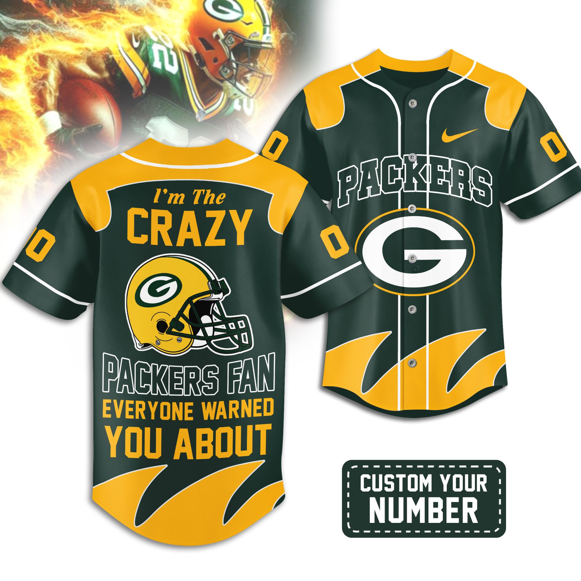 Green Bay Packers | Premium NFL Crazy Football Fan Personalized Jersey TD