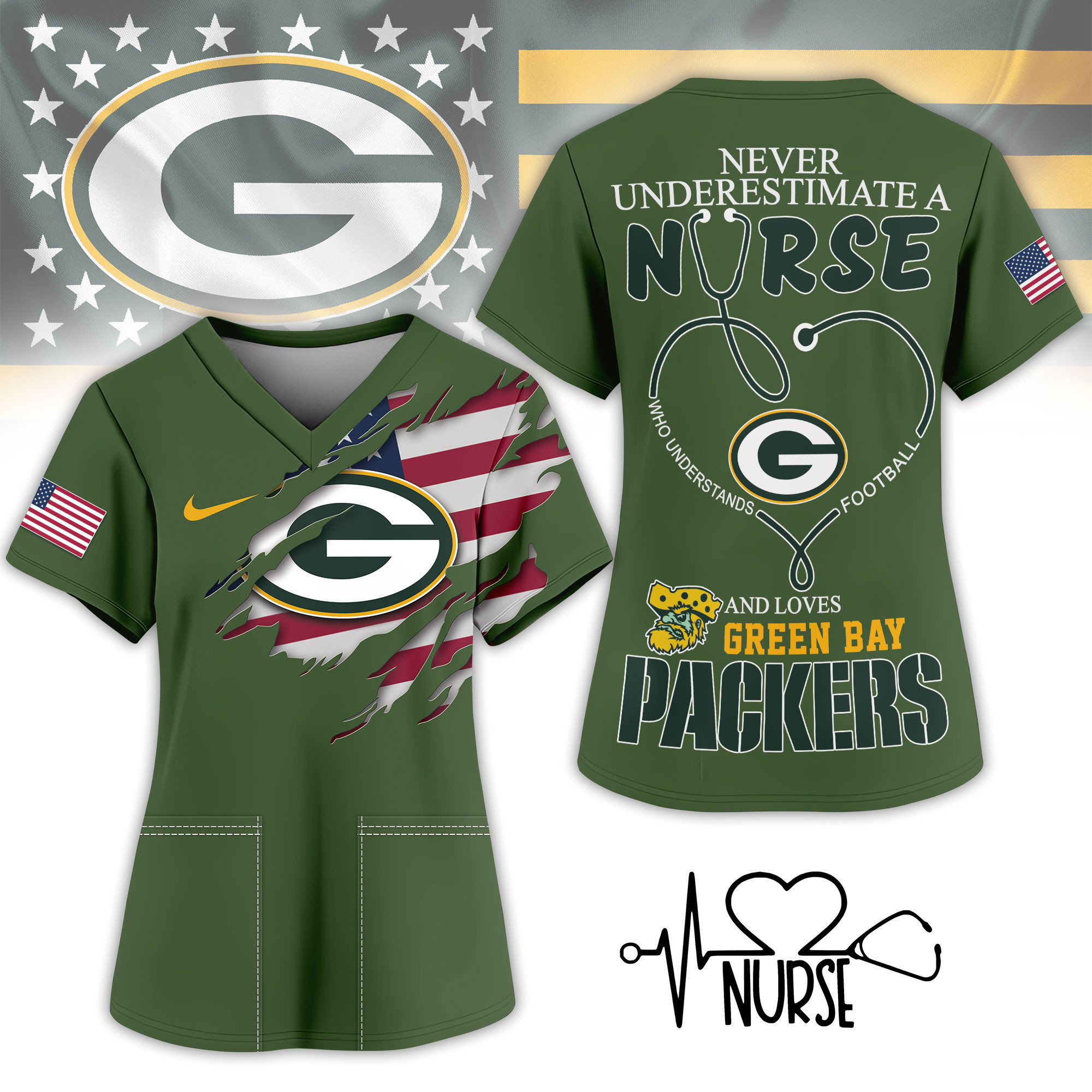 Green Bay Packers | Premium NFL Army Nurse 3D Shirt NY
