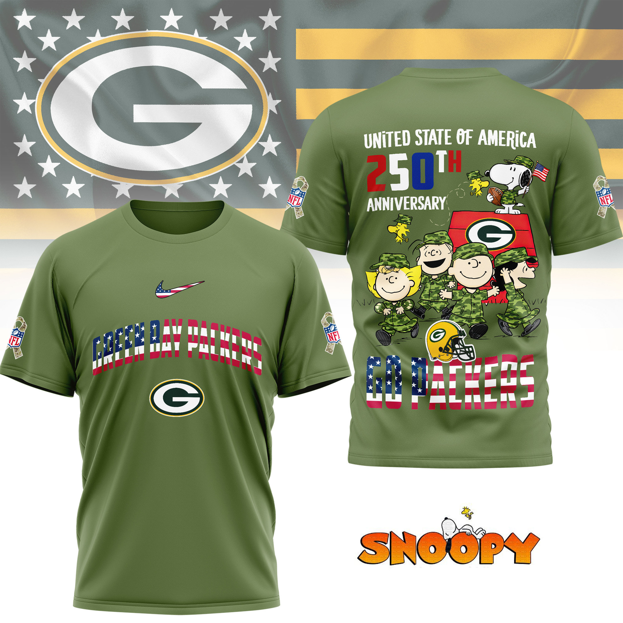 Green Bay Packers | Premium NFL Freedom 250 3D Shirt NY