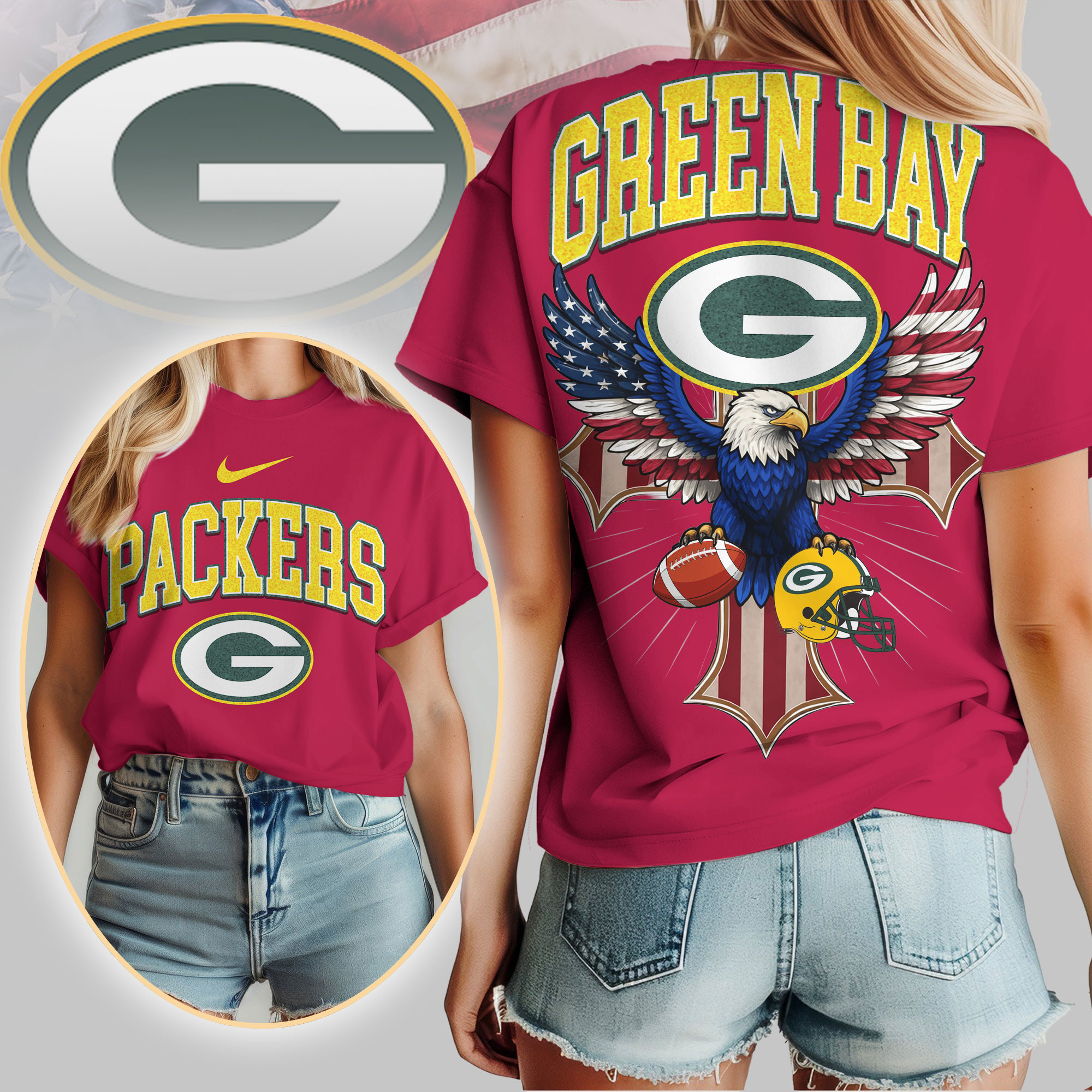 Green Bay Packers | Premium NFL Freedom Eagle Women Shirt TD