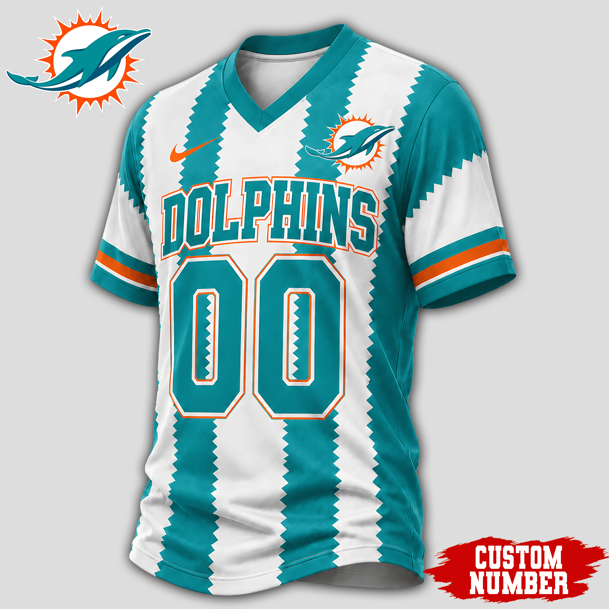 Miami Dolphins | Premium NFL Bold Stripe Custom V-Neck Jersey NTH1