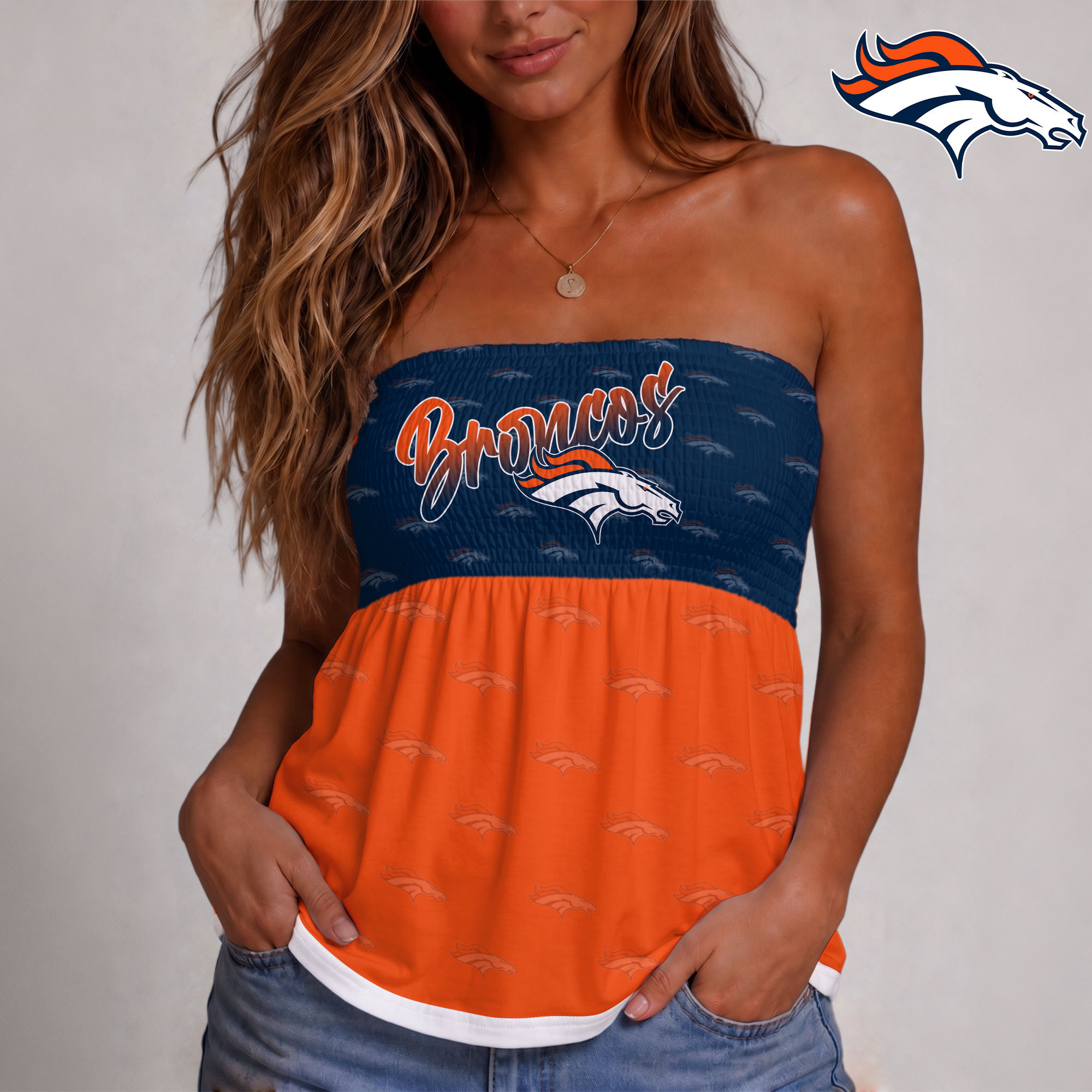 Denver Broncos | Premium NFL Vintage Strapless Top Long Sleeveless NY