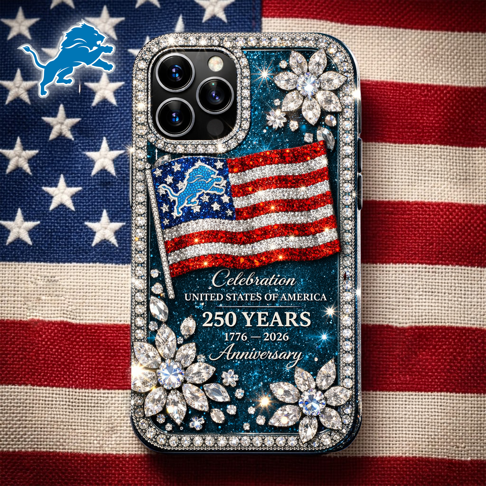 Detroit Lions | Premium NFL Celebration United States Of America 250 Years Luxury Phone Case TD