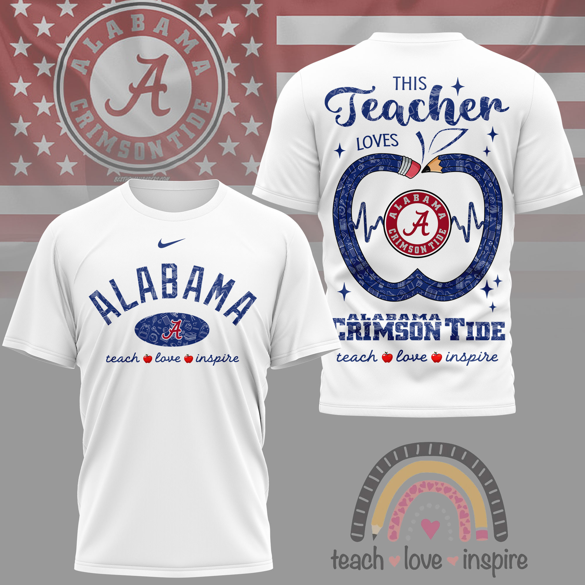 Alabama Crimson Tide | Premium NCAA Teacher Love Inspire 3D T-Shirt NY