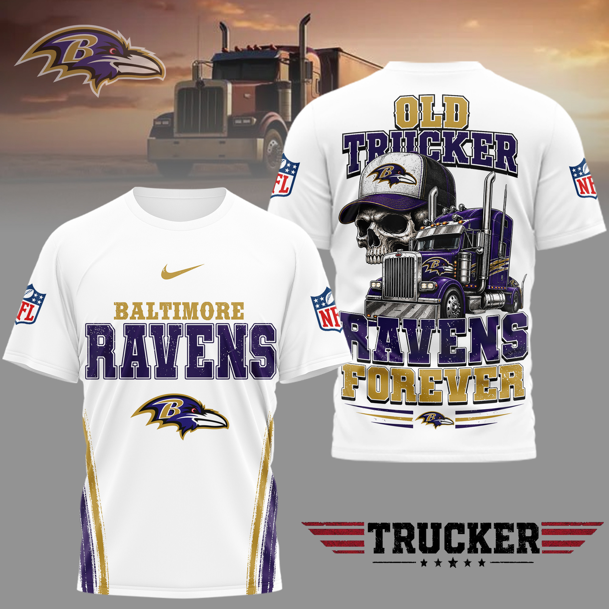 Baltimore Ravens | Premium NFL Old Trucker Fan 3D Shirt TD