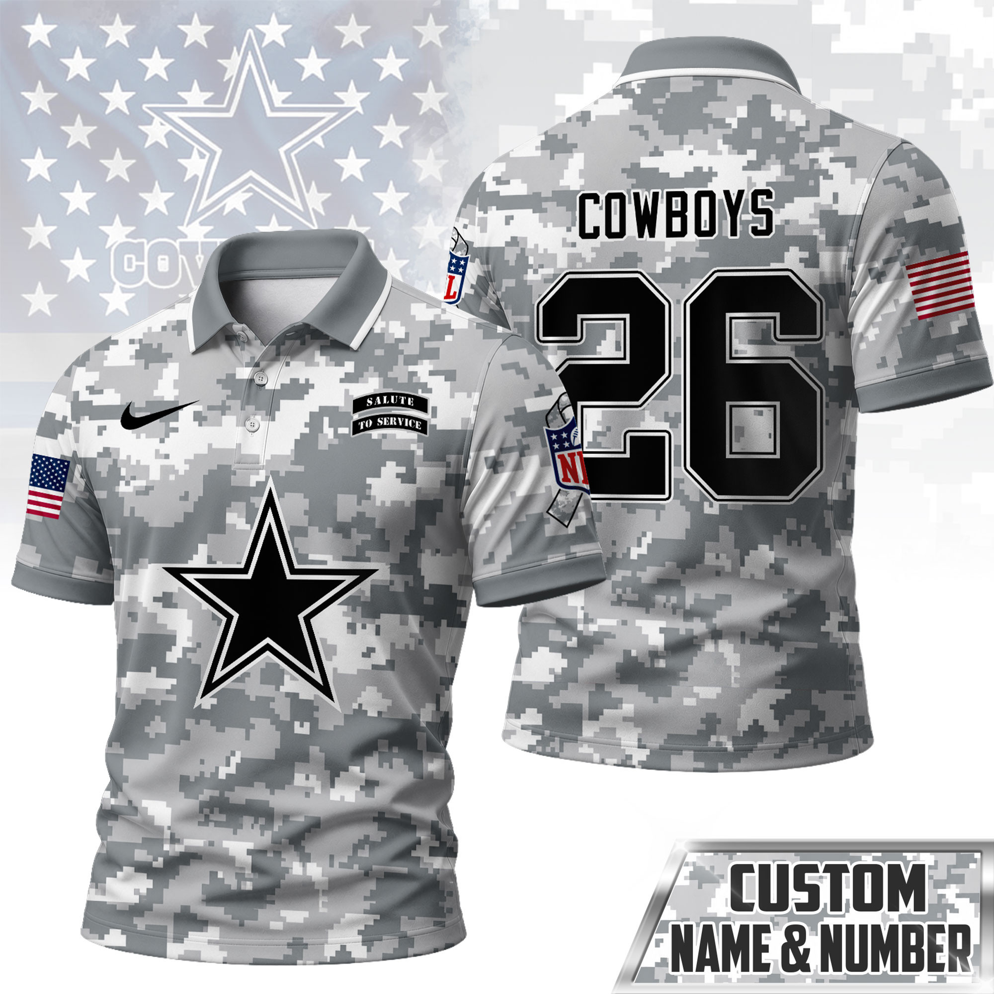 Dallas Cowboys | Premium NFL Salute To Service Camo Polo Shirt NY