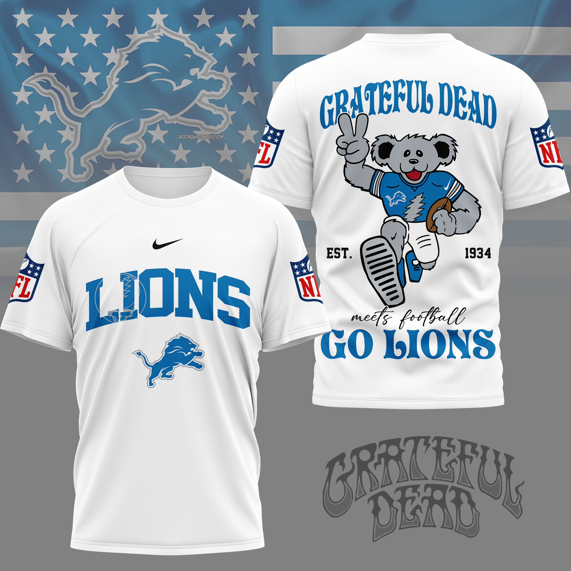Detroit Lions | Premium NFL Retro Bear 3D Shirt NY