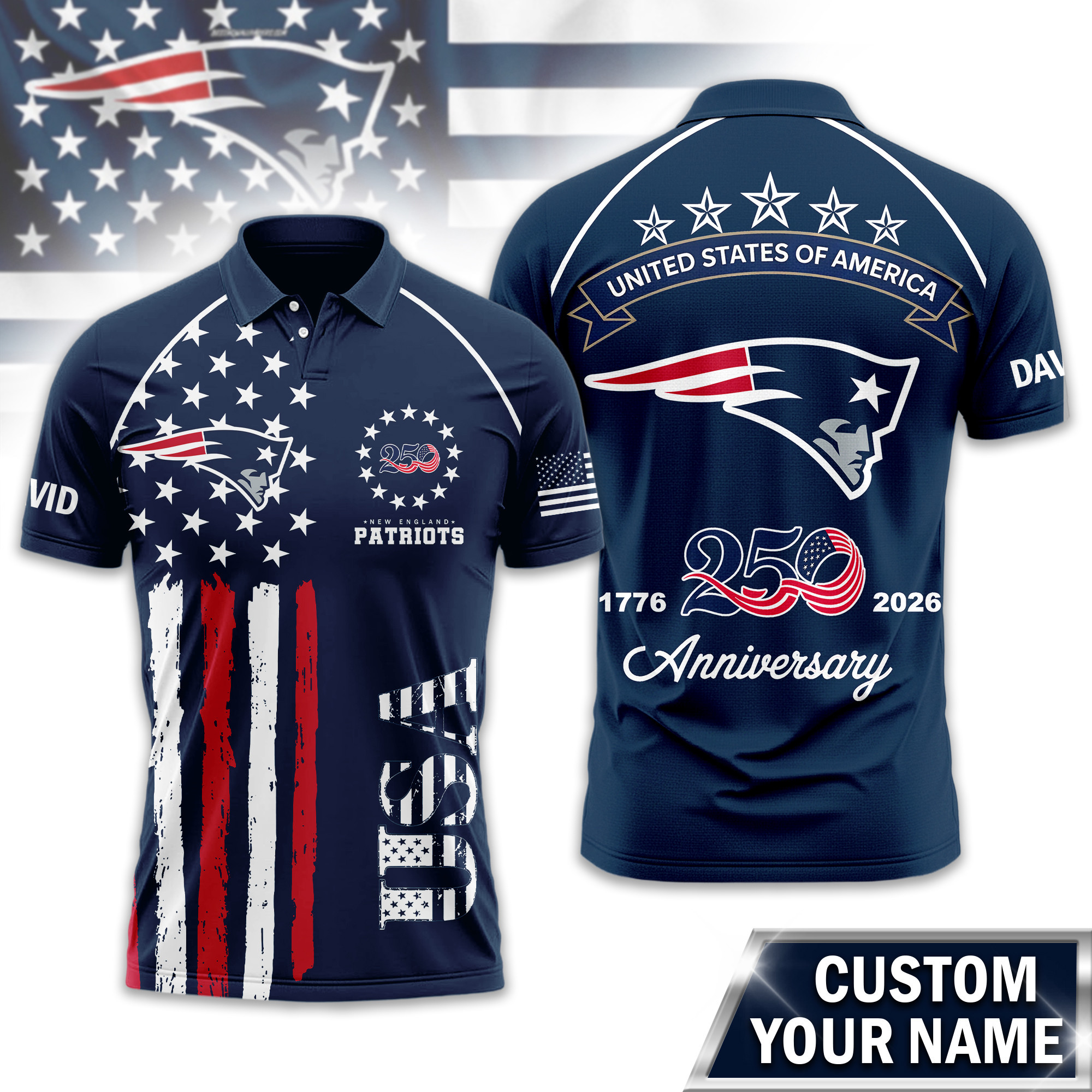 New England Patriots | Premium NFL American Semiquincentennial Polo Shirt TD