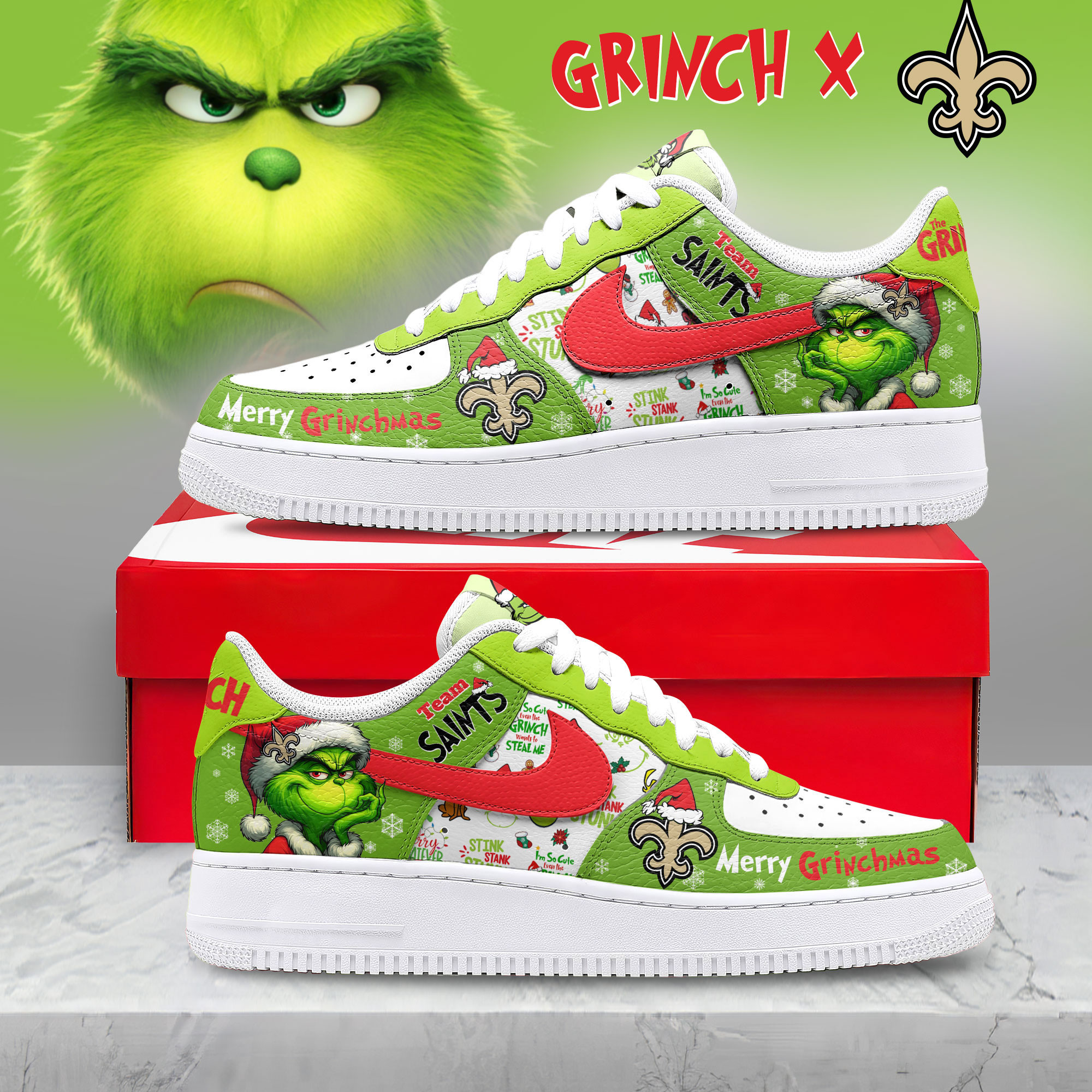 New Orleans Saints | Premium NFL Grinch AF1 Limited Edition TD