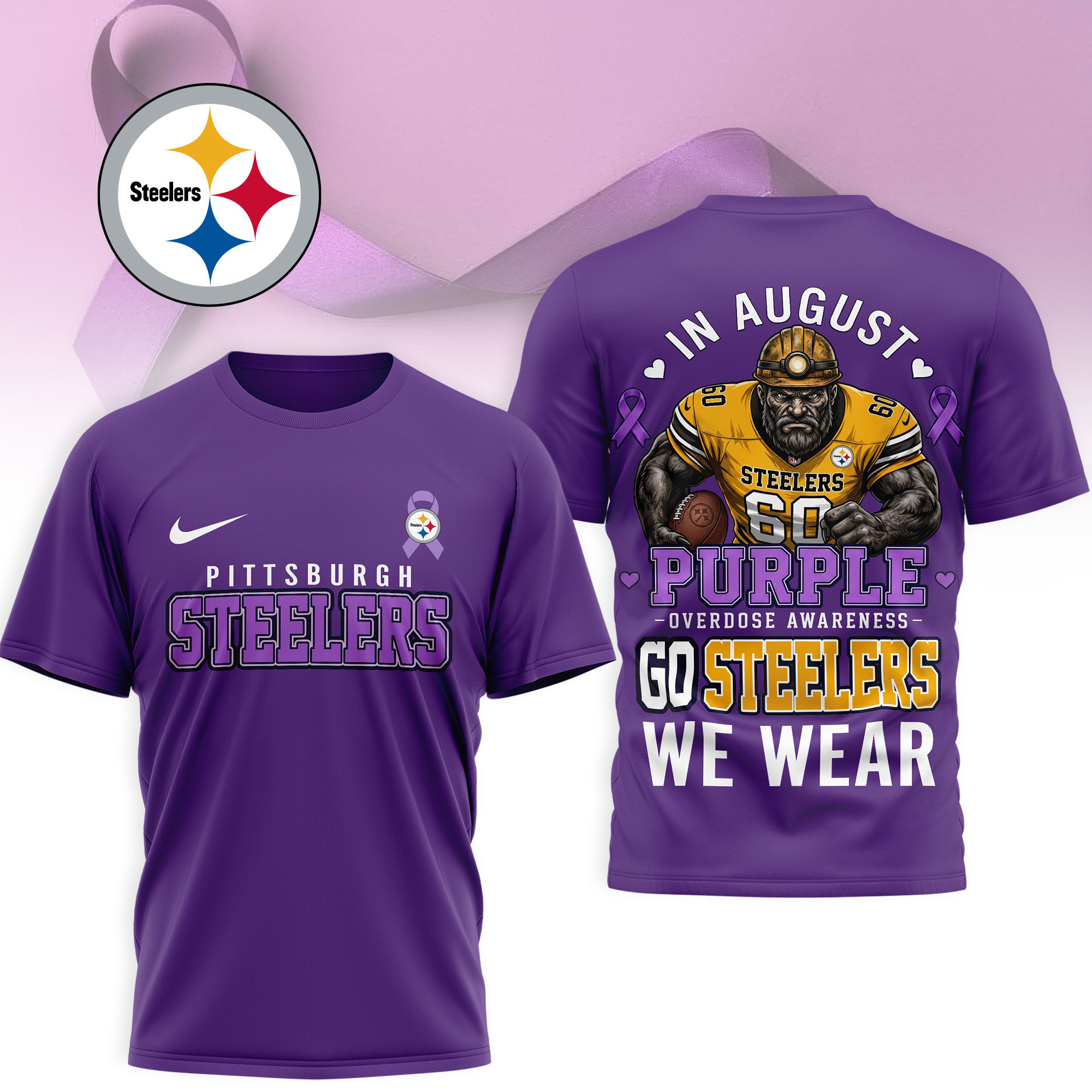 Pittsburgh Steelers | Premium NFL In August We Wear Purple Overdose Awareness 3D Shirt NY