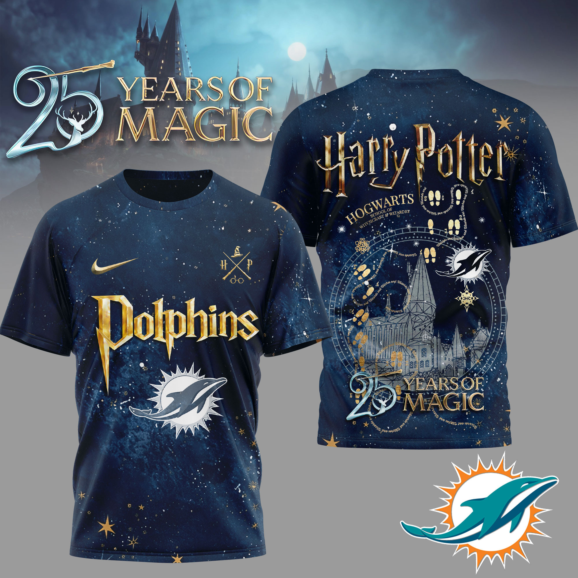 Miami Dolphins | Premium NFL Harry Potter 25 Years Of Magic 3D Shirt TD