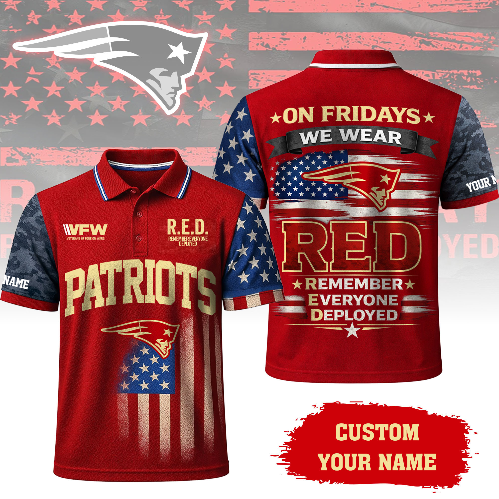 New England Patriots | Premium NFL Red Friday Polo Shirt TD