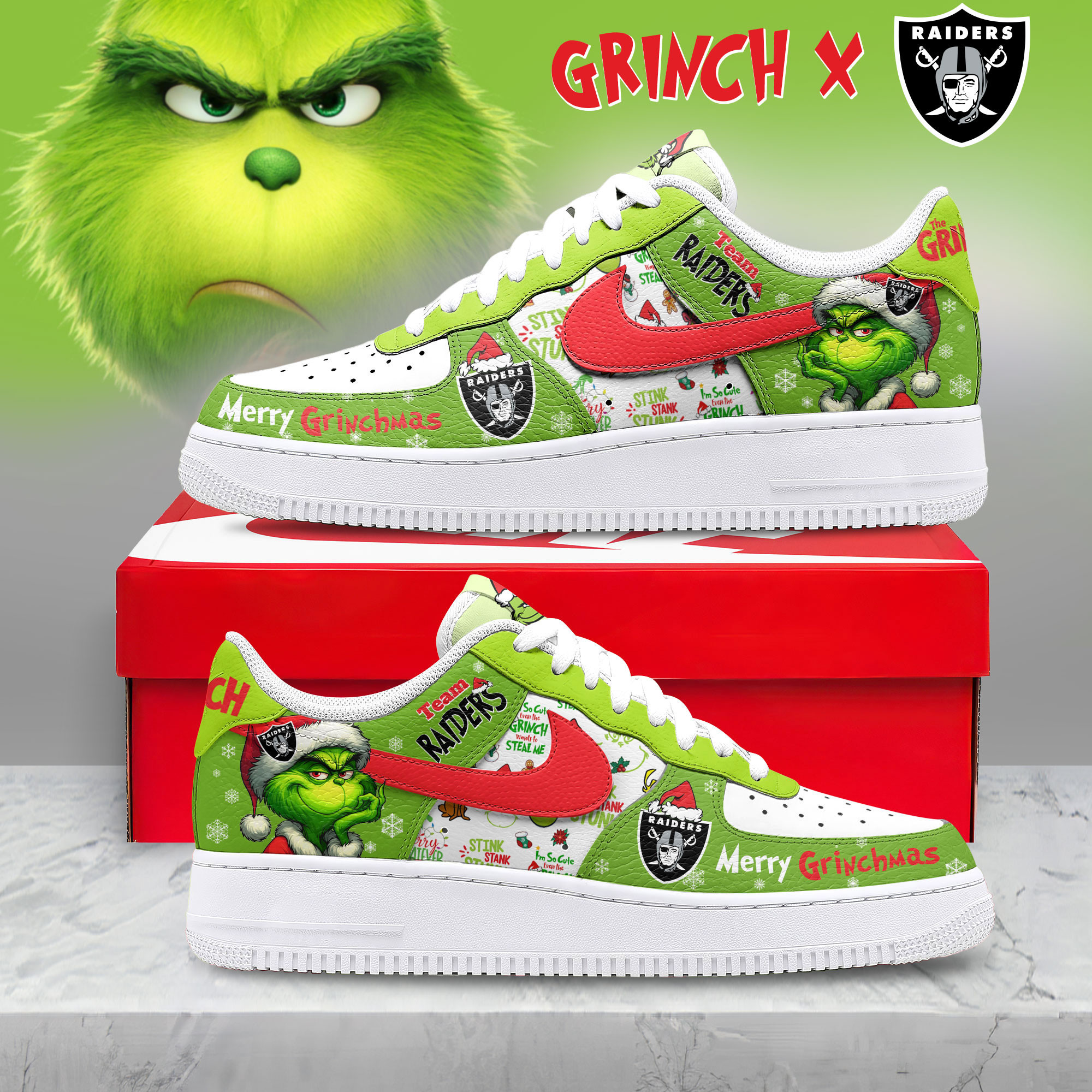 Las Vegas Raiders | Premium NFL Grinch AF1 Limited Edition TD