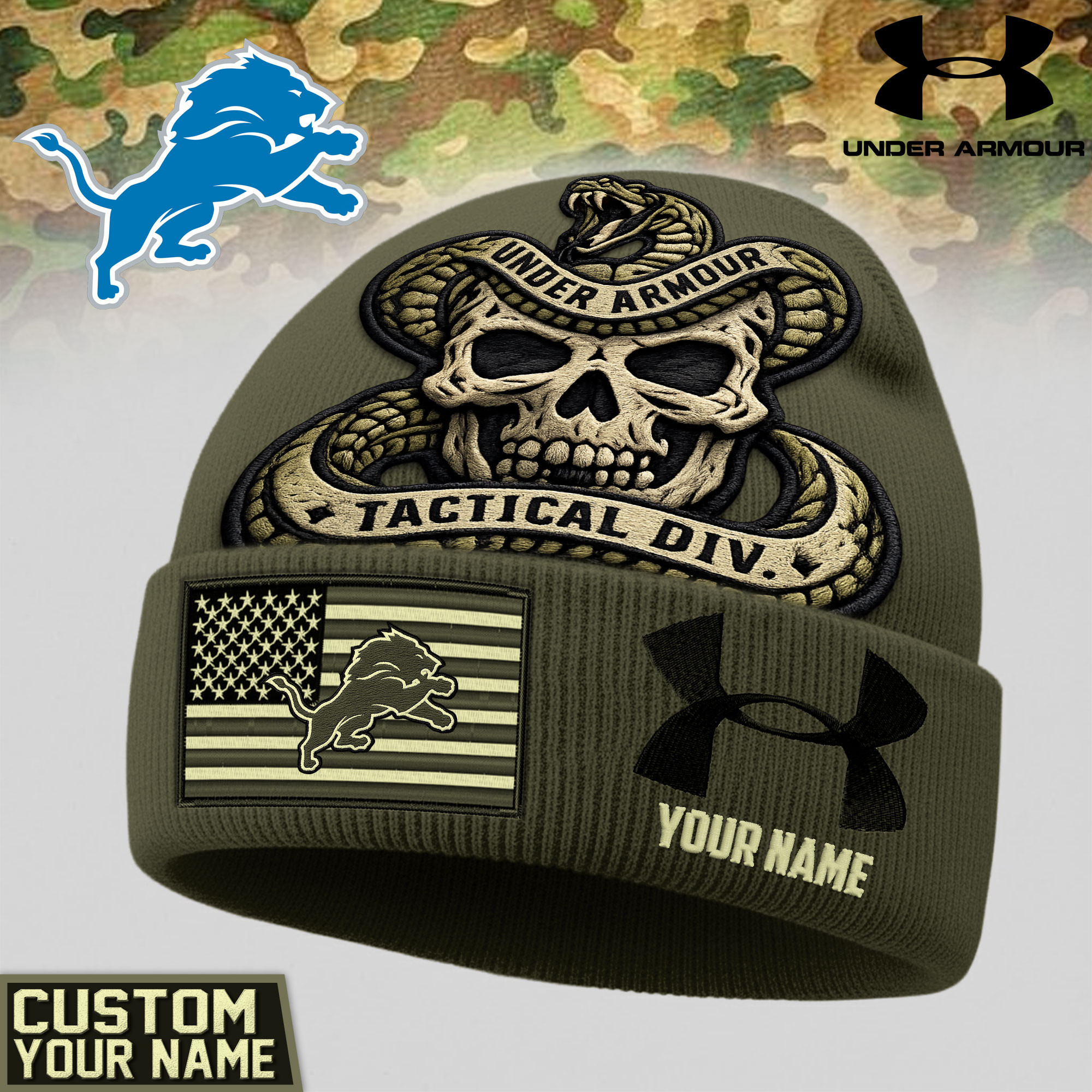 Detroit Lions | Premium NFL Tactical DIV Under Armour Beanie Hat TD