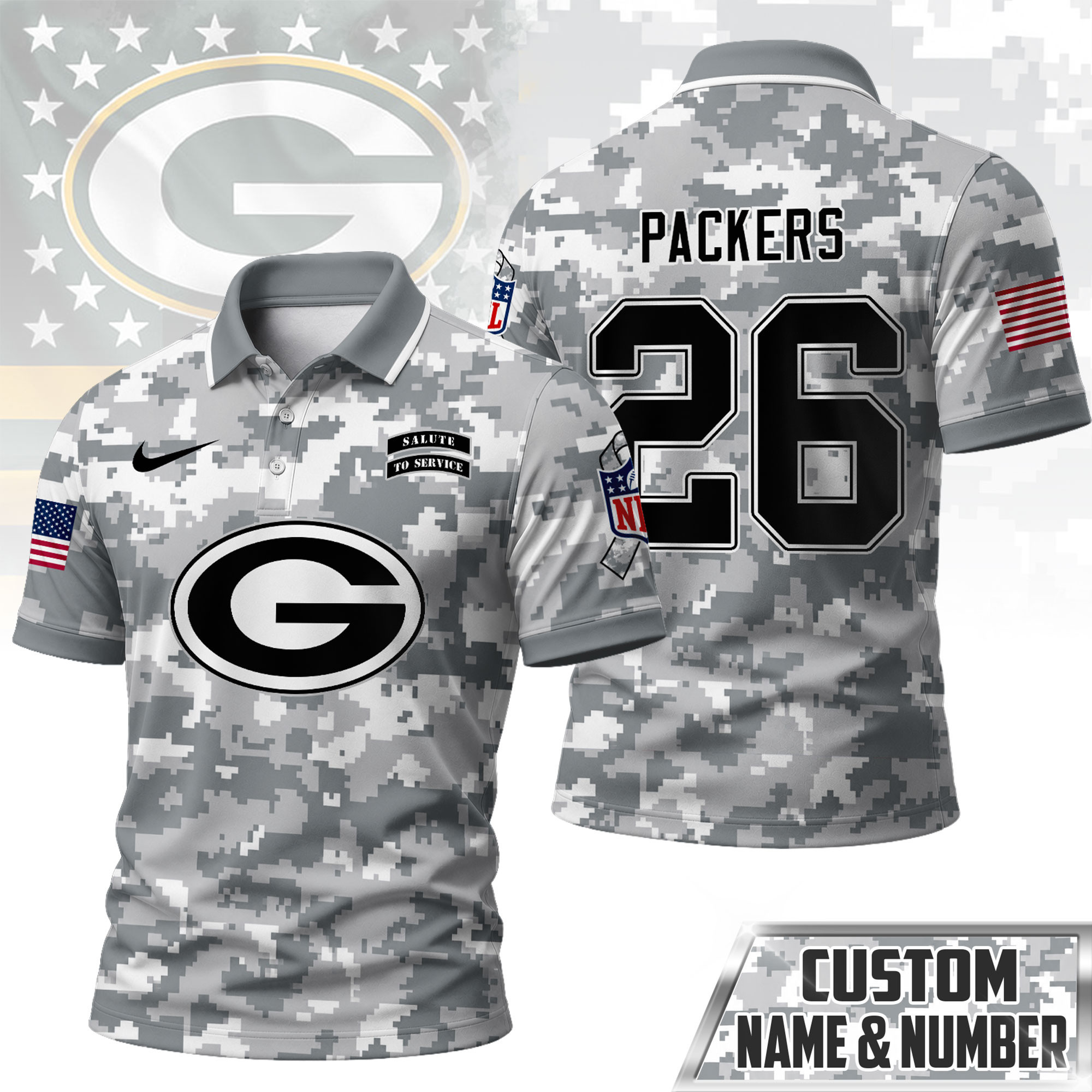 Green Bay Packers | Premium NFL Salute To Service Camo Polo Shirt NY