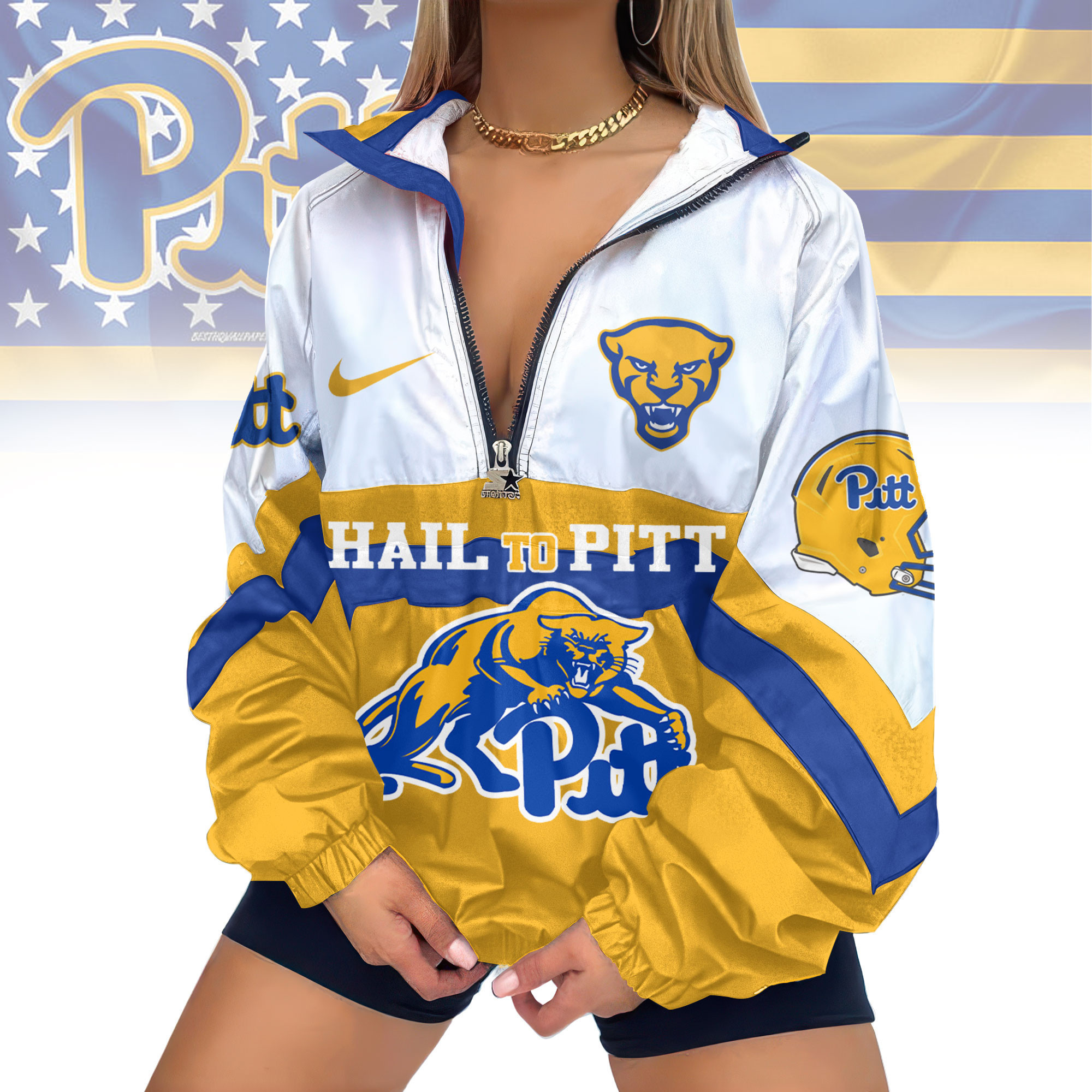 Pittsburgh Panthers | Premium Women's Printed V-Neck Zipper Sweatshirt Jackets TD