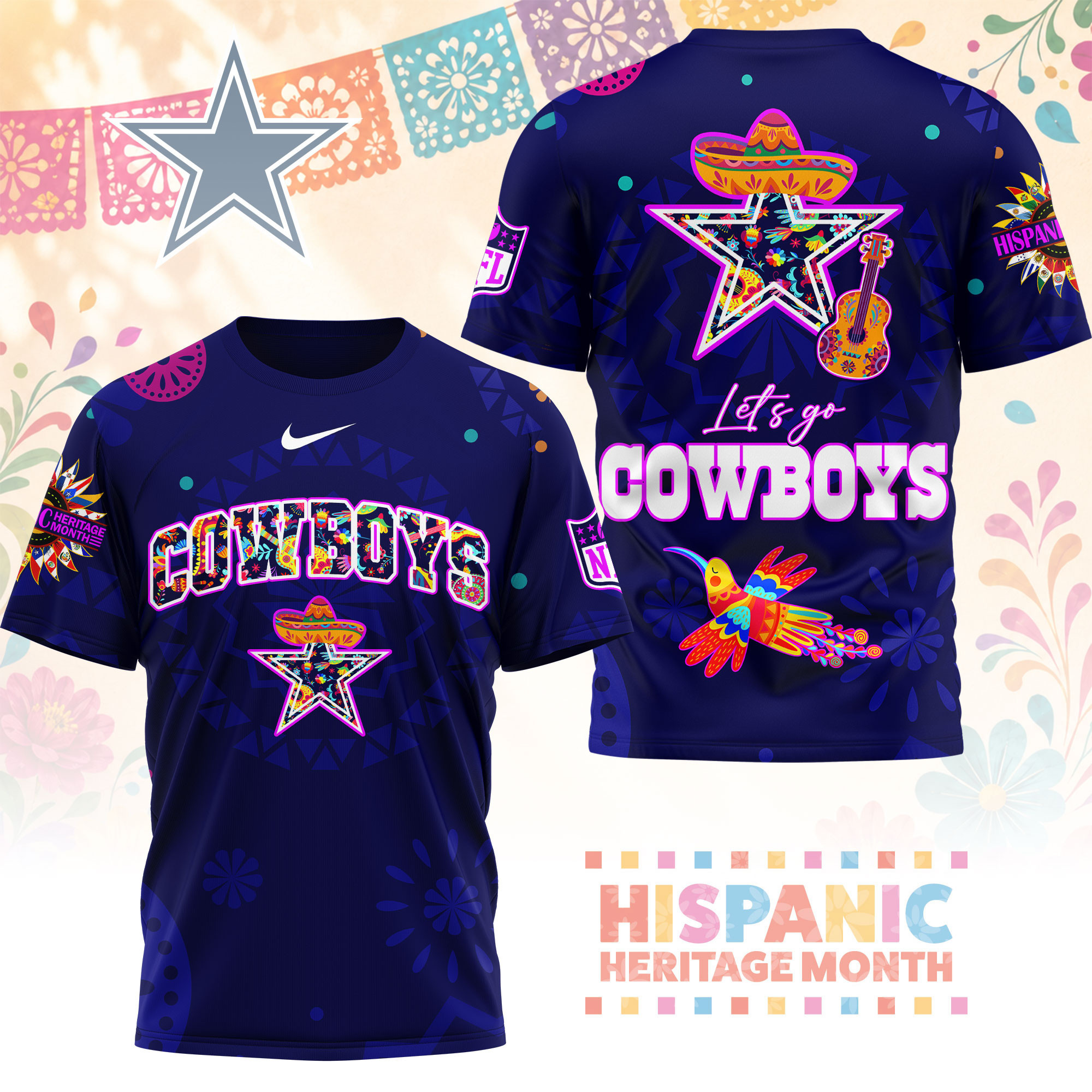 Dallas Cowboys | Premium NFL Hispanic Heritage Fiesta 3D Shirt NY
