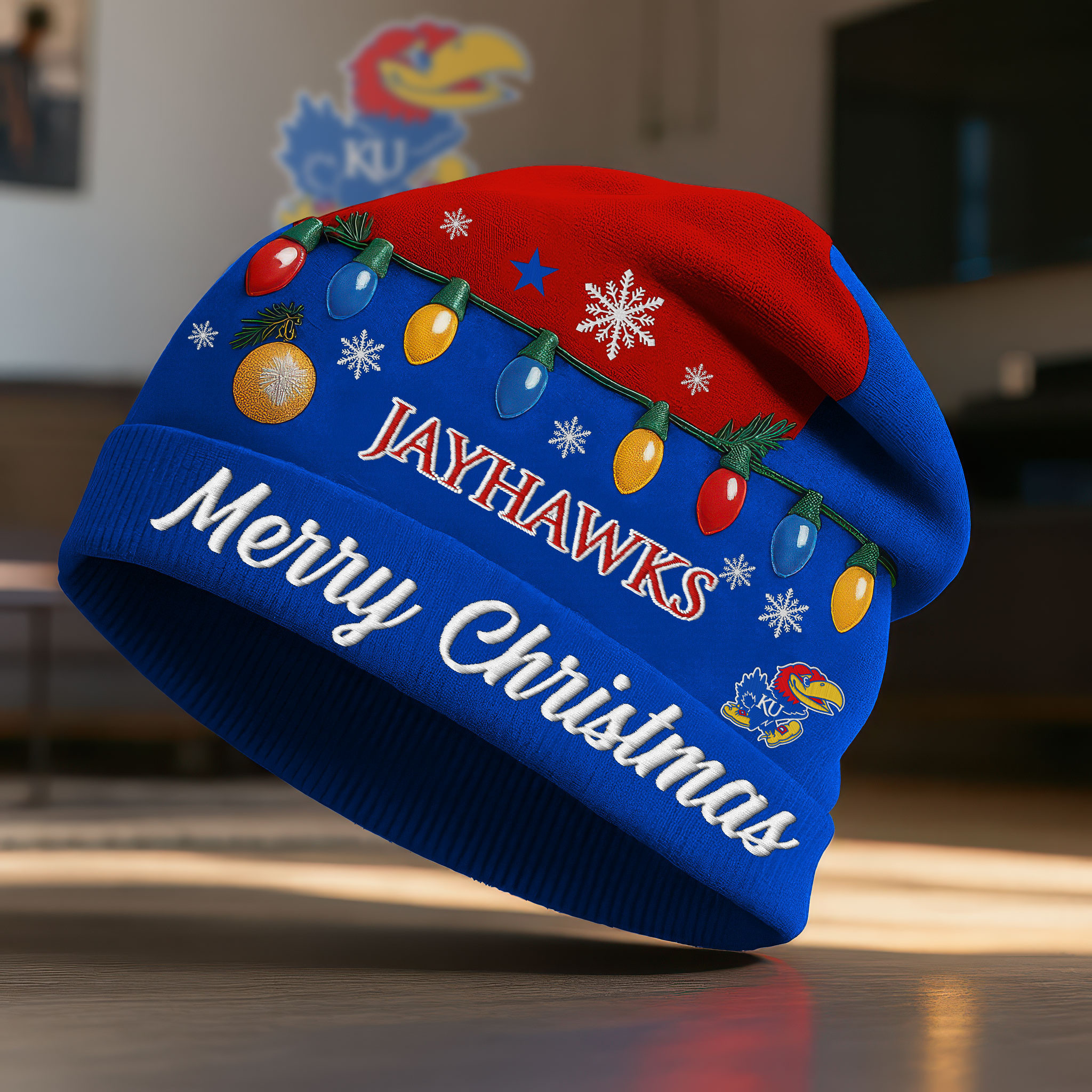 Kansas Jayhawks | Premium NCAA Christmas Beanie Hat NY