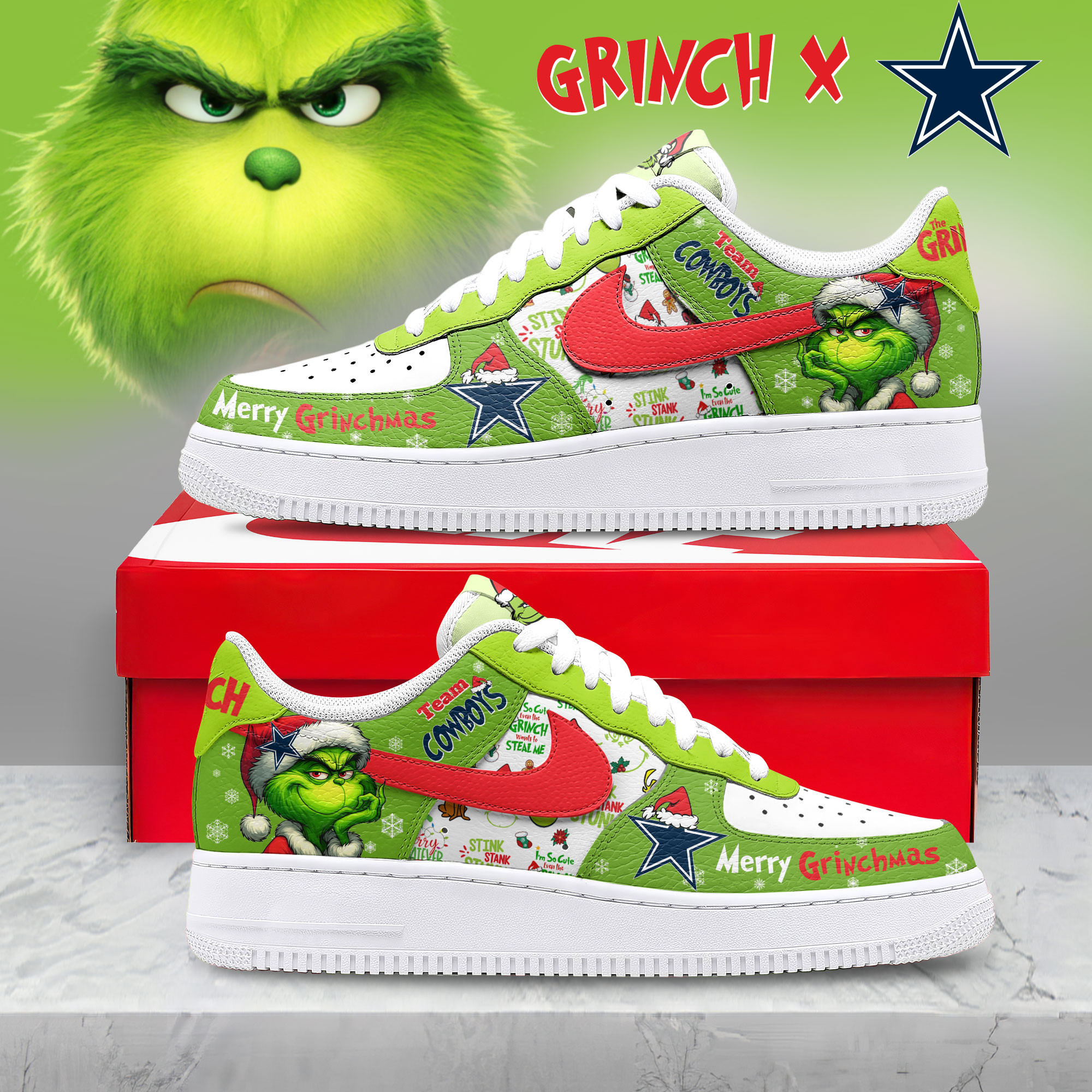 Dallas Cowboys | Premium NFL Grinch AF1 Limited Edition TD