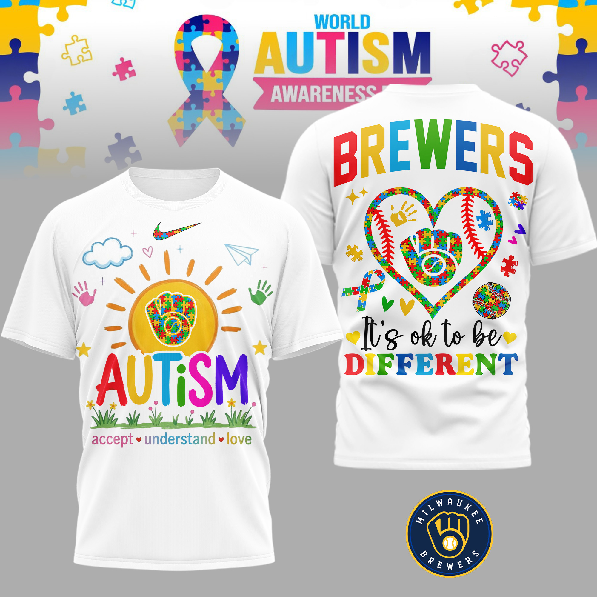 Milwaukee Brewers | Premium MLB Autism Acceptance 3D Shirt TD