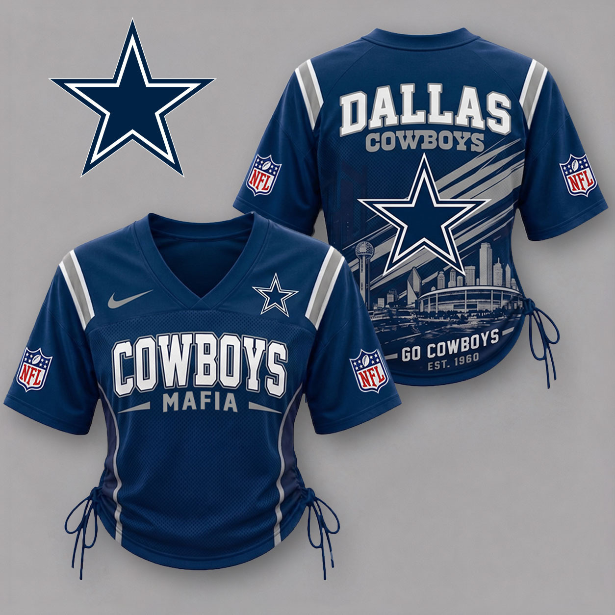 Dallas Cowboys| Premium NFL Game Day Women Lace-Up Jersey Shirt NY