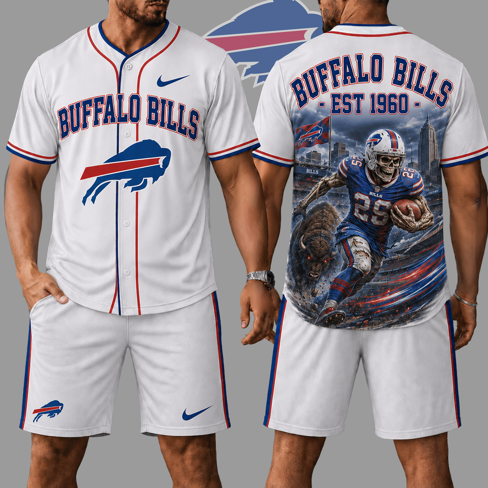 Buffalo Bills | Premium NFL Skull Jersey Shorts Set NY