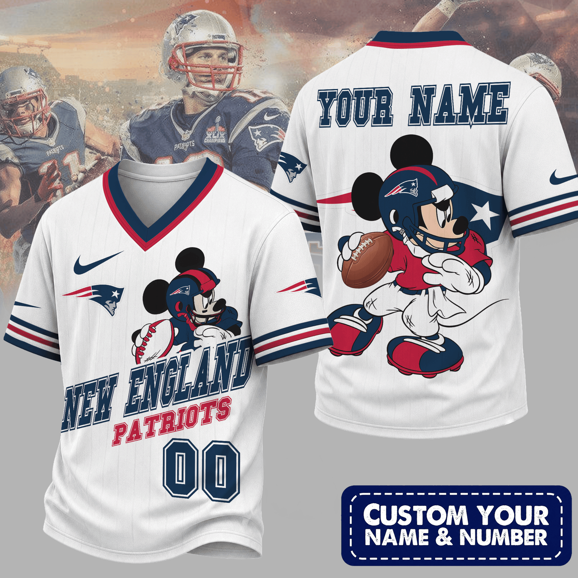 New England Patriots | Premium NFL Mickey Quarterback V-Neck Jersey NTH1