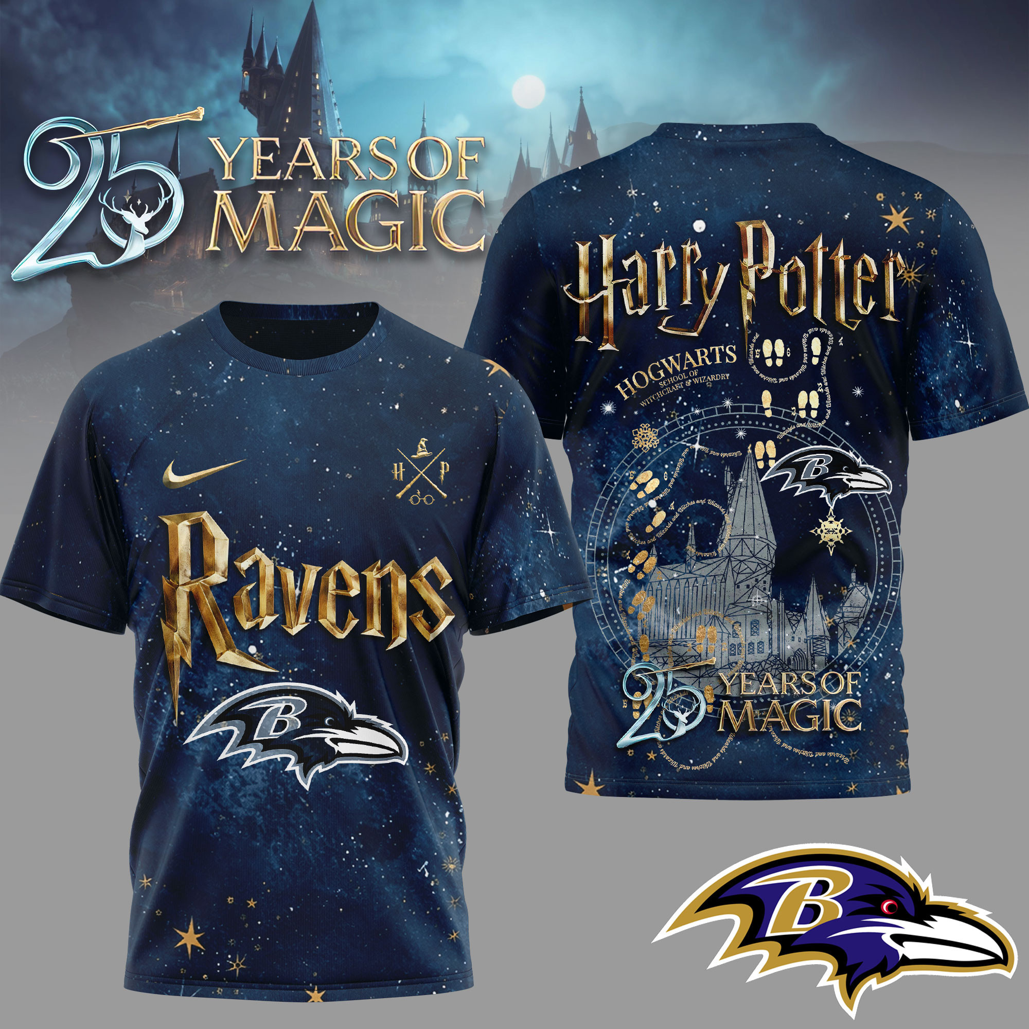 Baltimore Ravens | Premium NFL Harry Potter 25 Years Of Magic 3D Shirt TD
