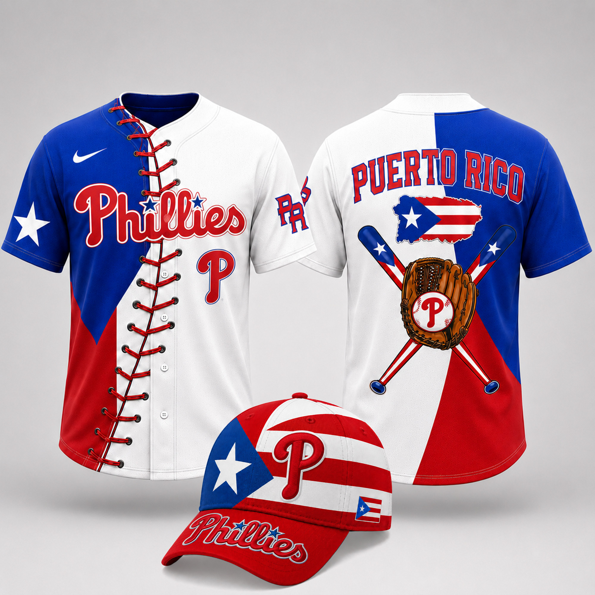 Philadelphia Phillies | Premium MLB Puerto Rico Island Pride Baseball Jersey And Cap Set