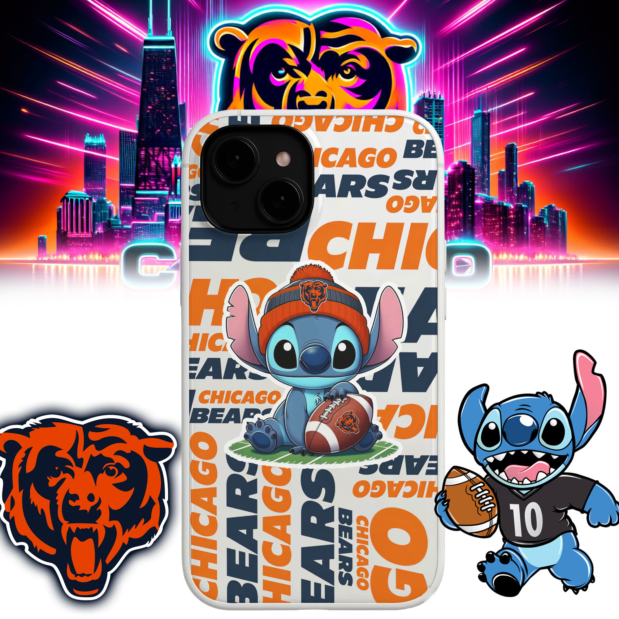 Chicago Bears | Premium NFL Stitch Loves Football Phone Case NP