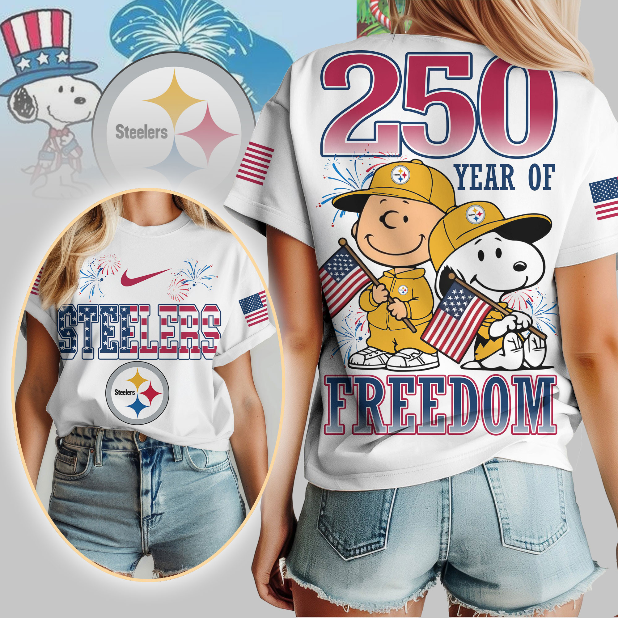 Pittsburgh Steelers | Premium NFL Peanuts 250 Years Of Freedom 3D Shirt NP