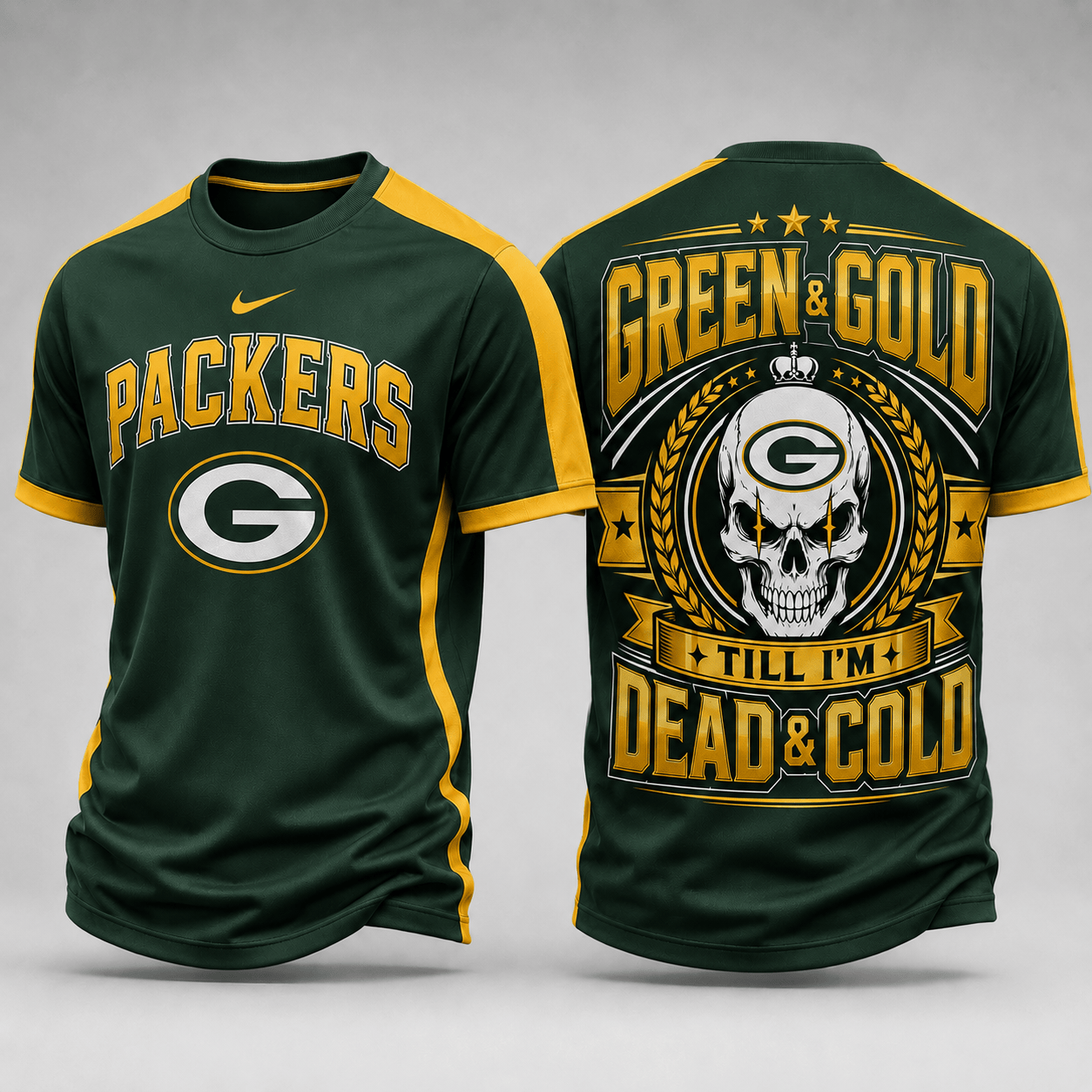 Green Bay Packers | Premium NFL Till I’m Dead Forever Skull Fan Pride 3D Shirt TD