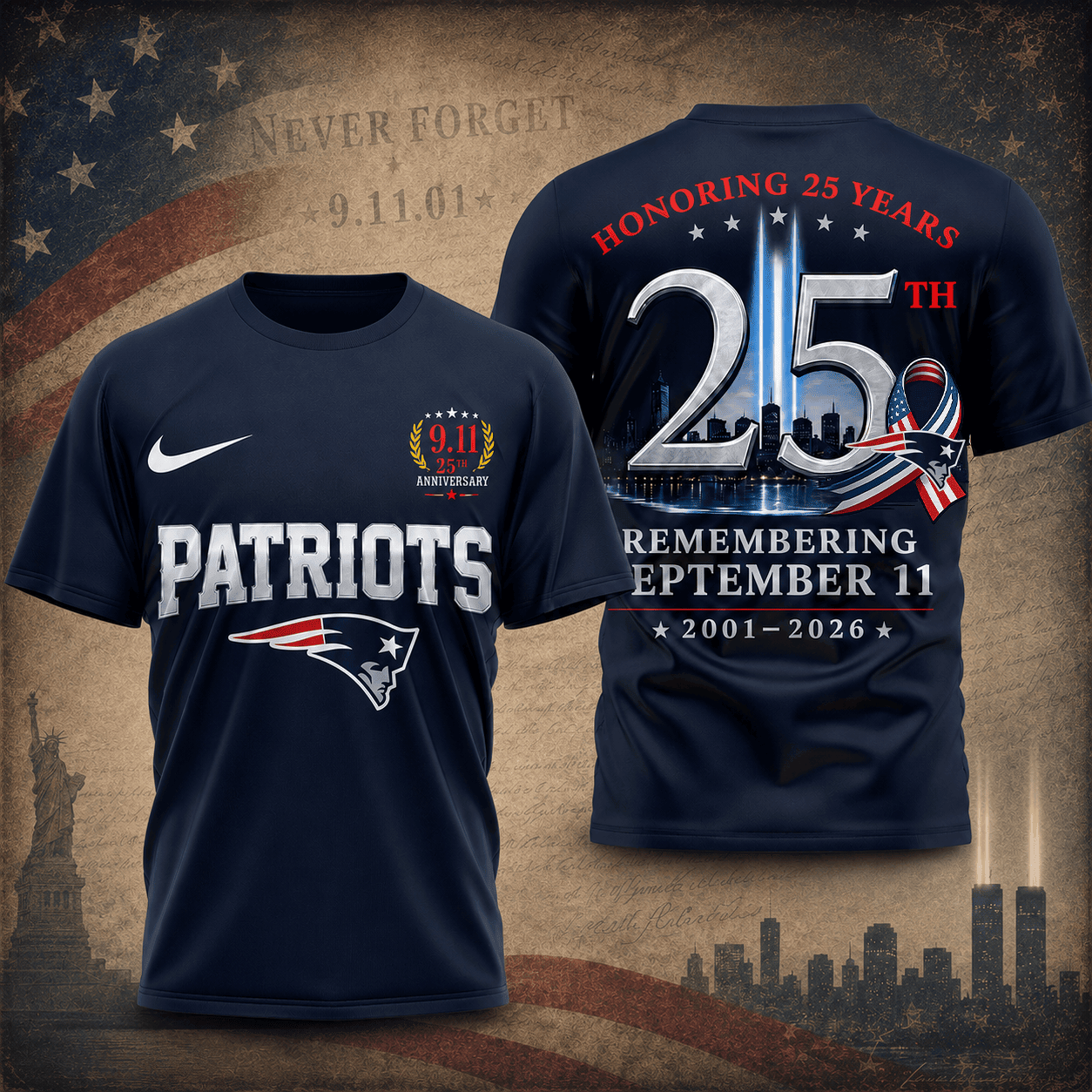 New England Patriots | Premium NFL Remembering September 11 T-Shirt TD
