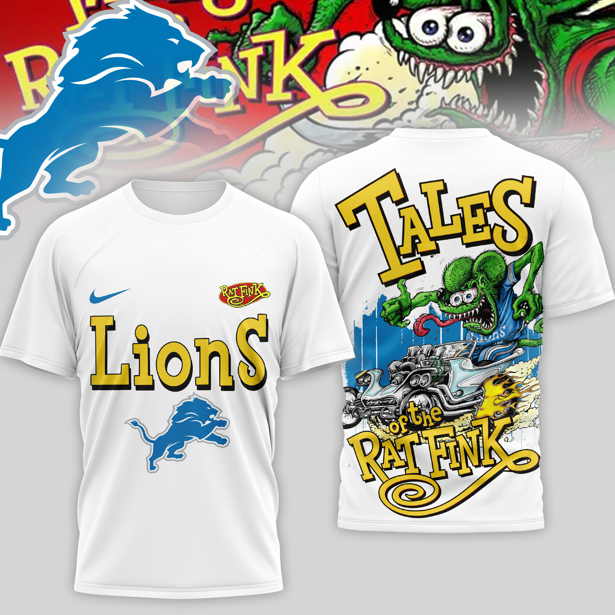 Detroit Lions | Premium NFL Rat Fink 3D Shirt TD