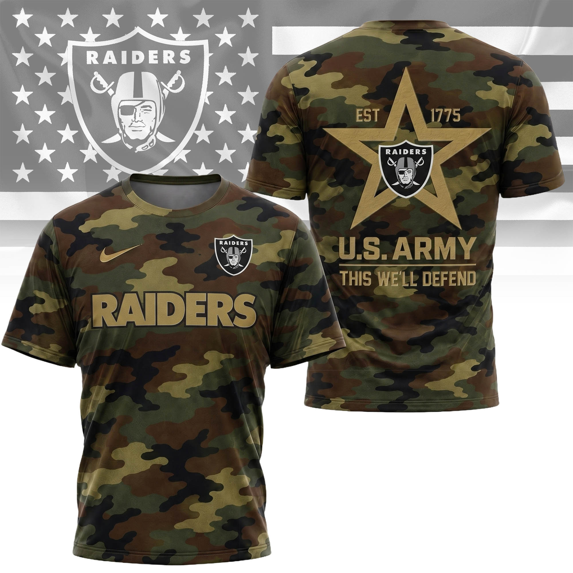 Las Vegas Raiders | Premium NFL U.S. Army Camo 3D Shirt NY