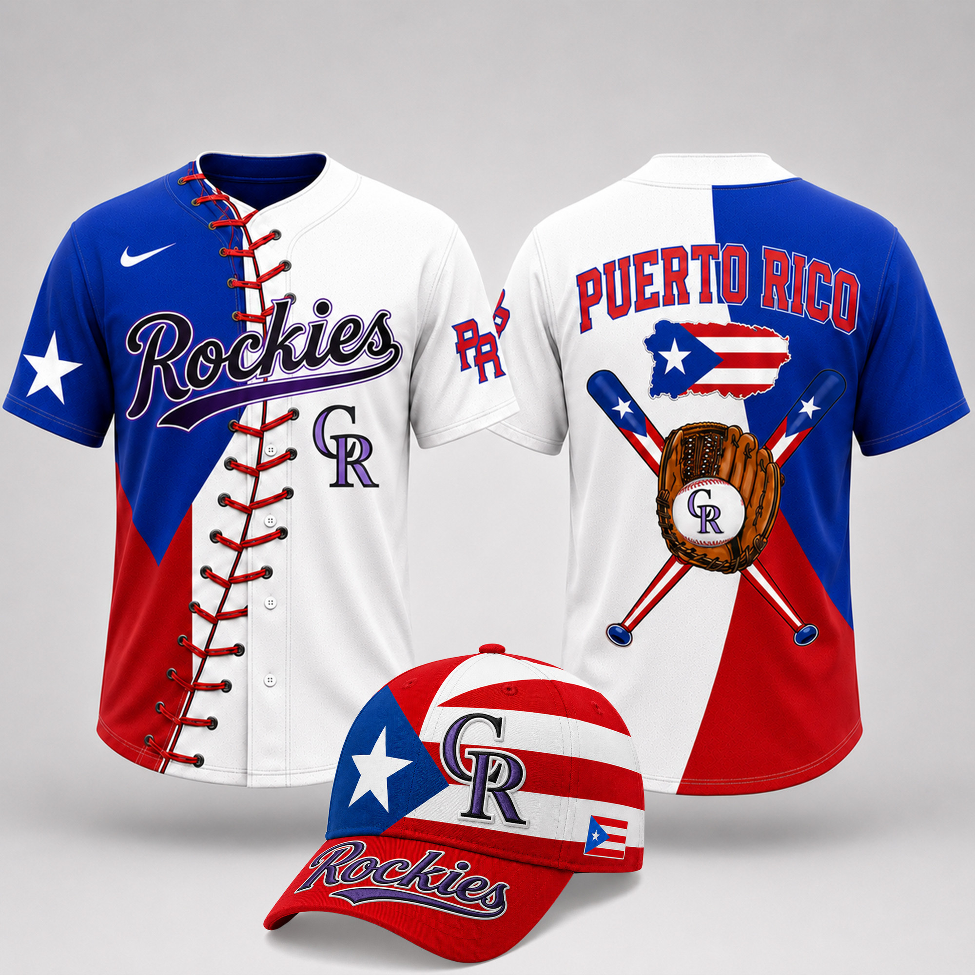 Colorado Rockies | Premium MLB Puerto Rico Island Pride Baseball Jersey And Cap Set