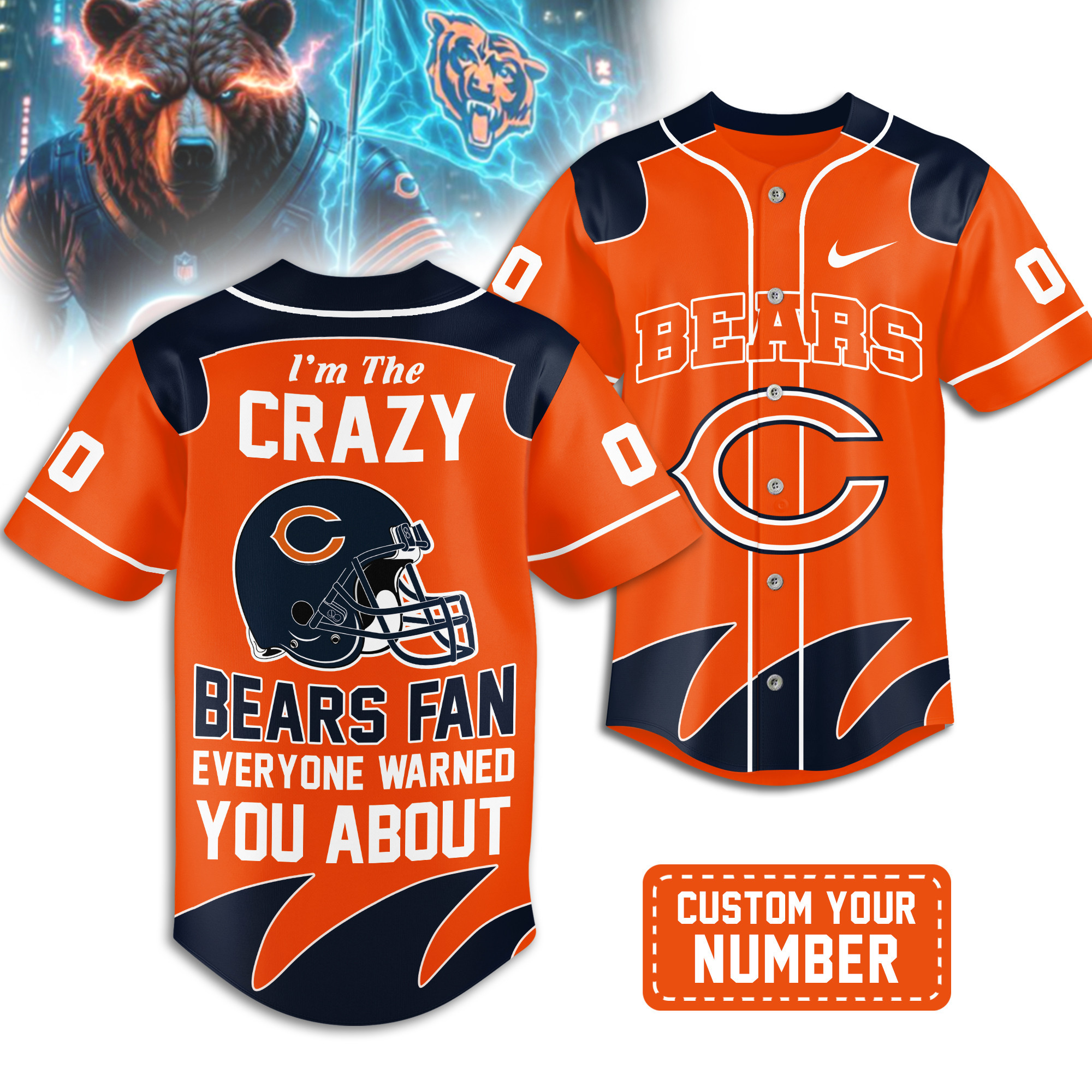 Chicago Bears | Premium NFL Crazy Football Fan Personalized Jersey TD