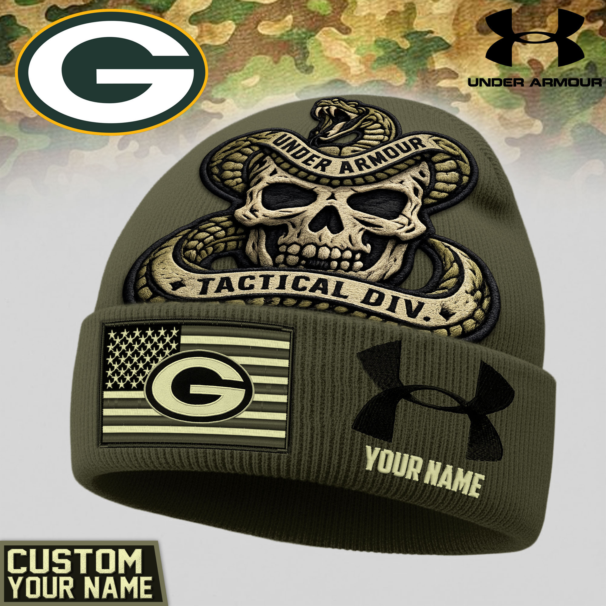 Green Bay Packers | Premium NFL Tactical DIV Under Armour Beanie Hat TD