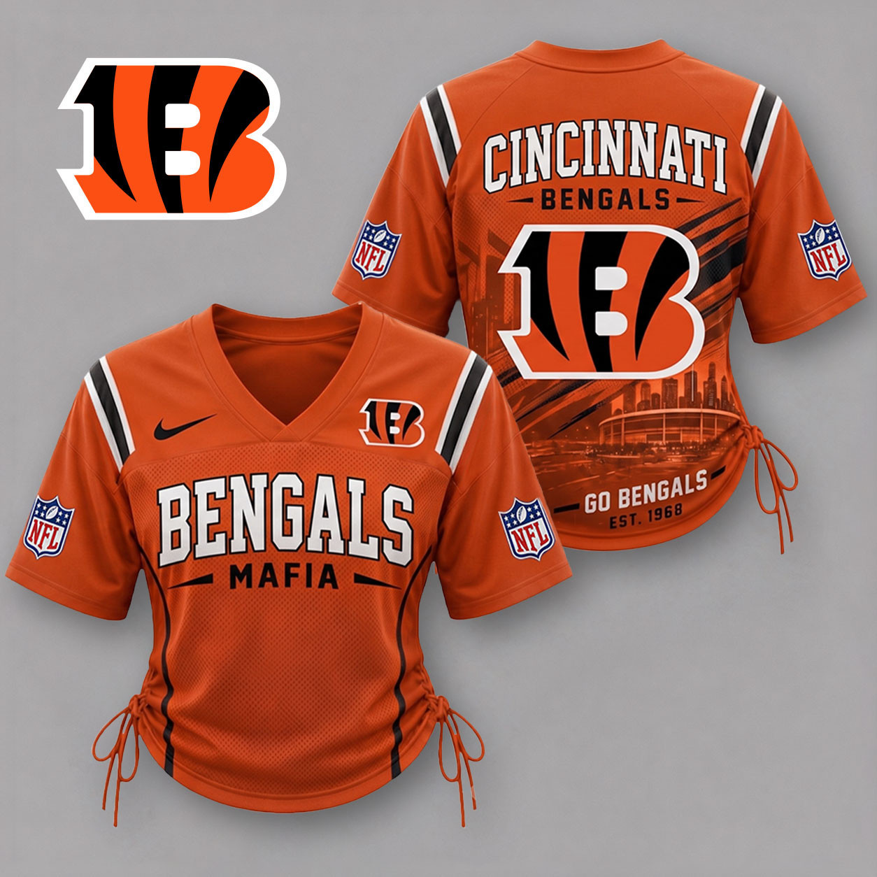 Cincinnati Bengals| Premium NFL Game Day Women Lace-Up Jersey Shirt NY
