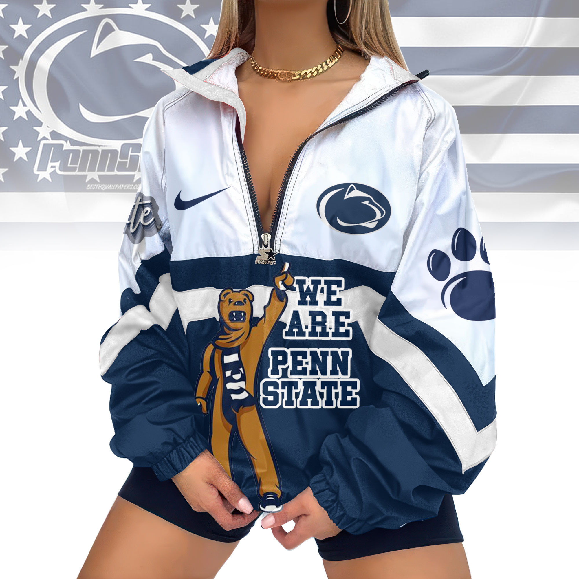 Penn State Nittany Lions | Premium Women's Printed V-Neck Zipper Sweatshirt Jackets TD