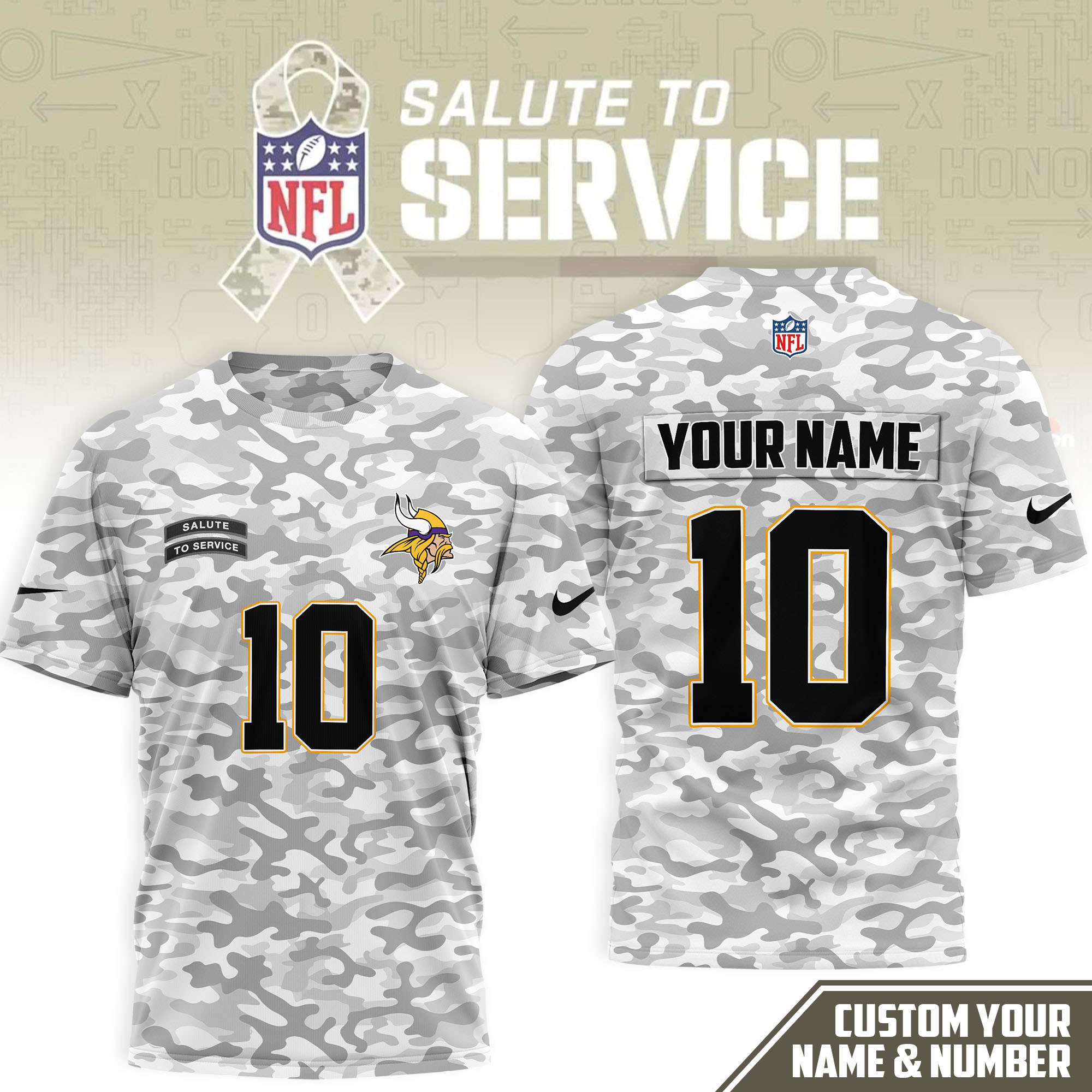 Minnesota Vikings | Premium NFL Salute to Service Camo 3D Shirt NTH1