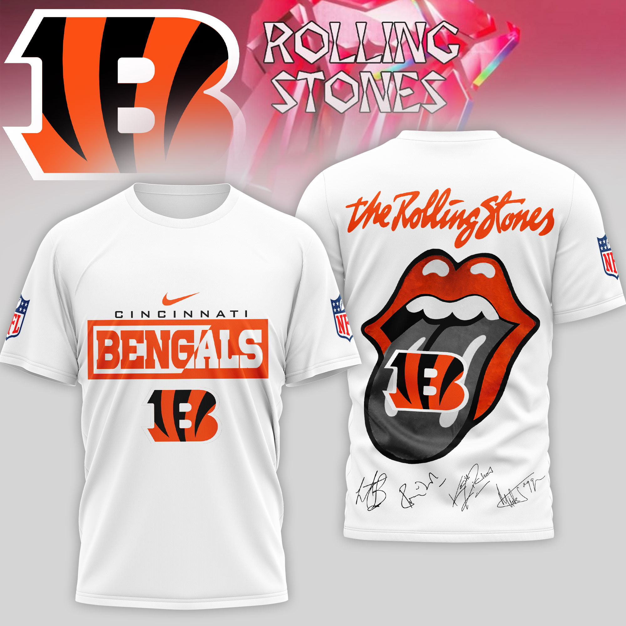 Cincinnati Bengals | Premium NFL The Rolling Stones 3D Shirt TD