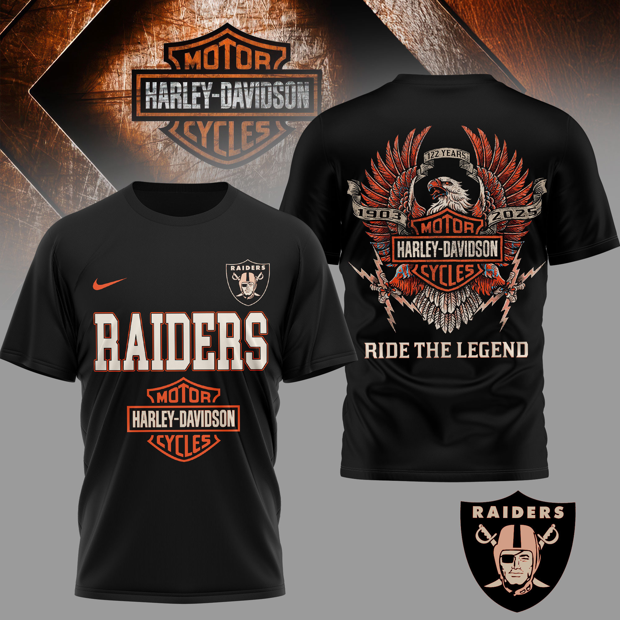 Las Vegas Raiders | Premium NFL 122 Year Harley Davidson 3D Shirt TD
